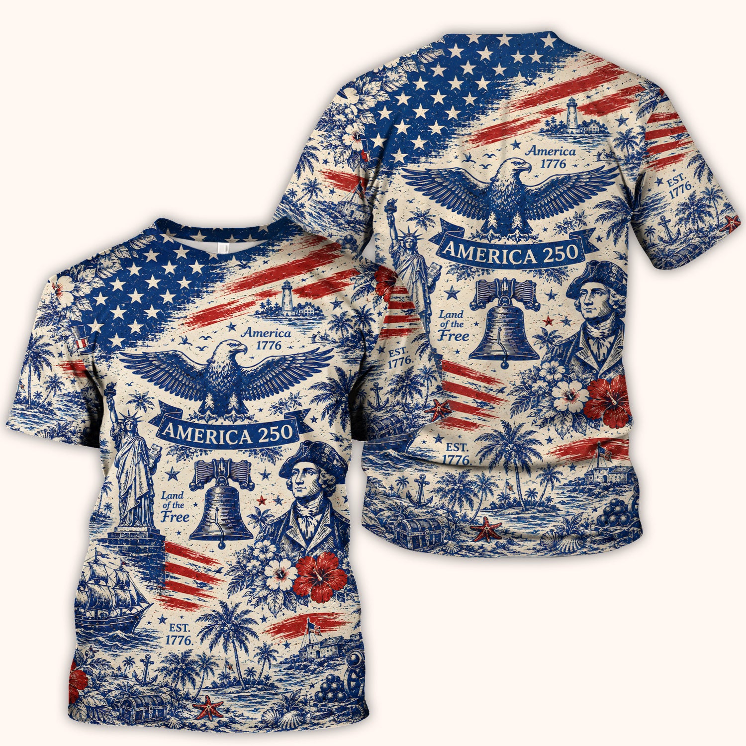 America 250 Eagle Liberty Pattern Scrub Top, Comfortable Scrubs for Nurses