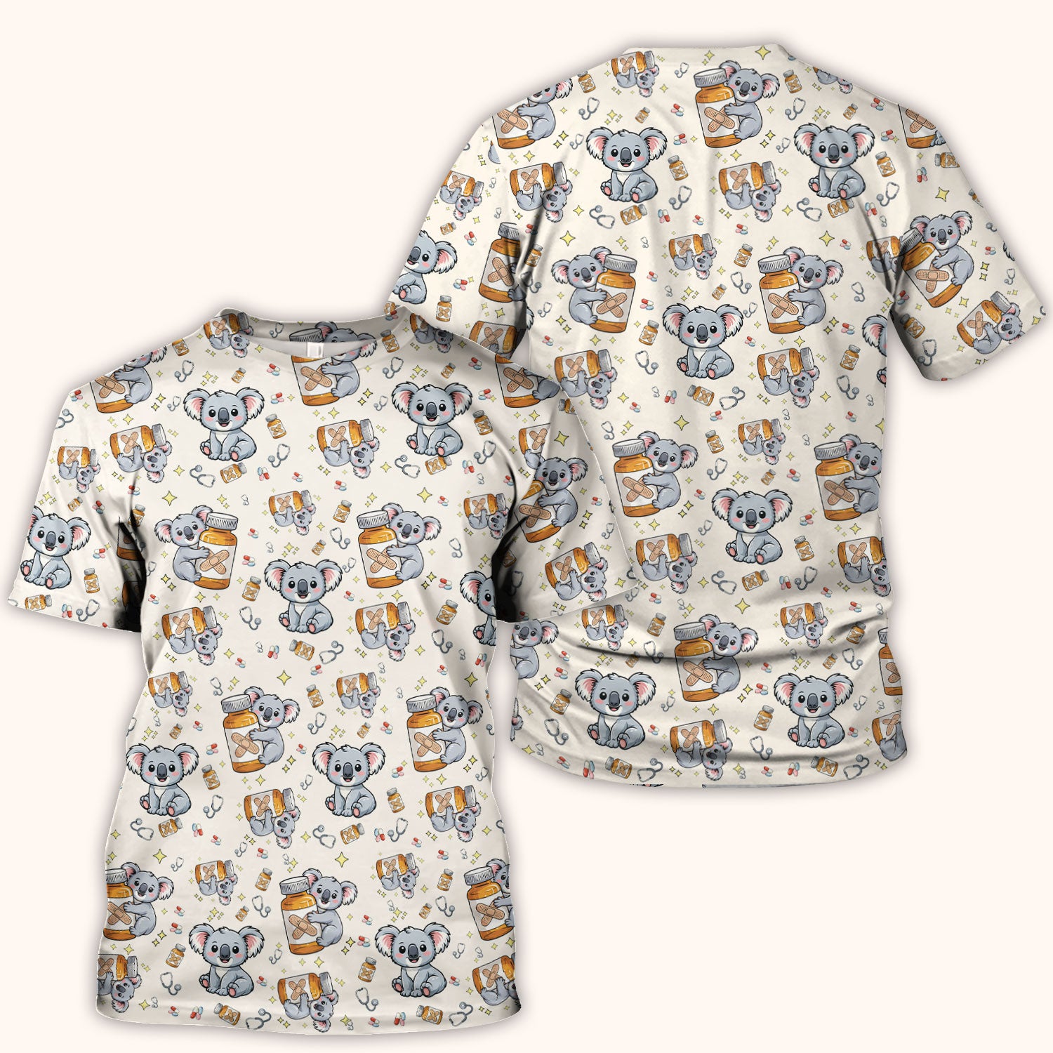 Cute Koala Nurse Bandage Medicine Print Scrub Top, Comfortable Scrubs for Nurses