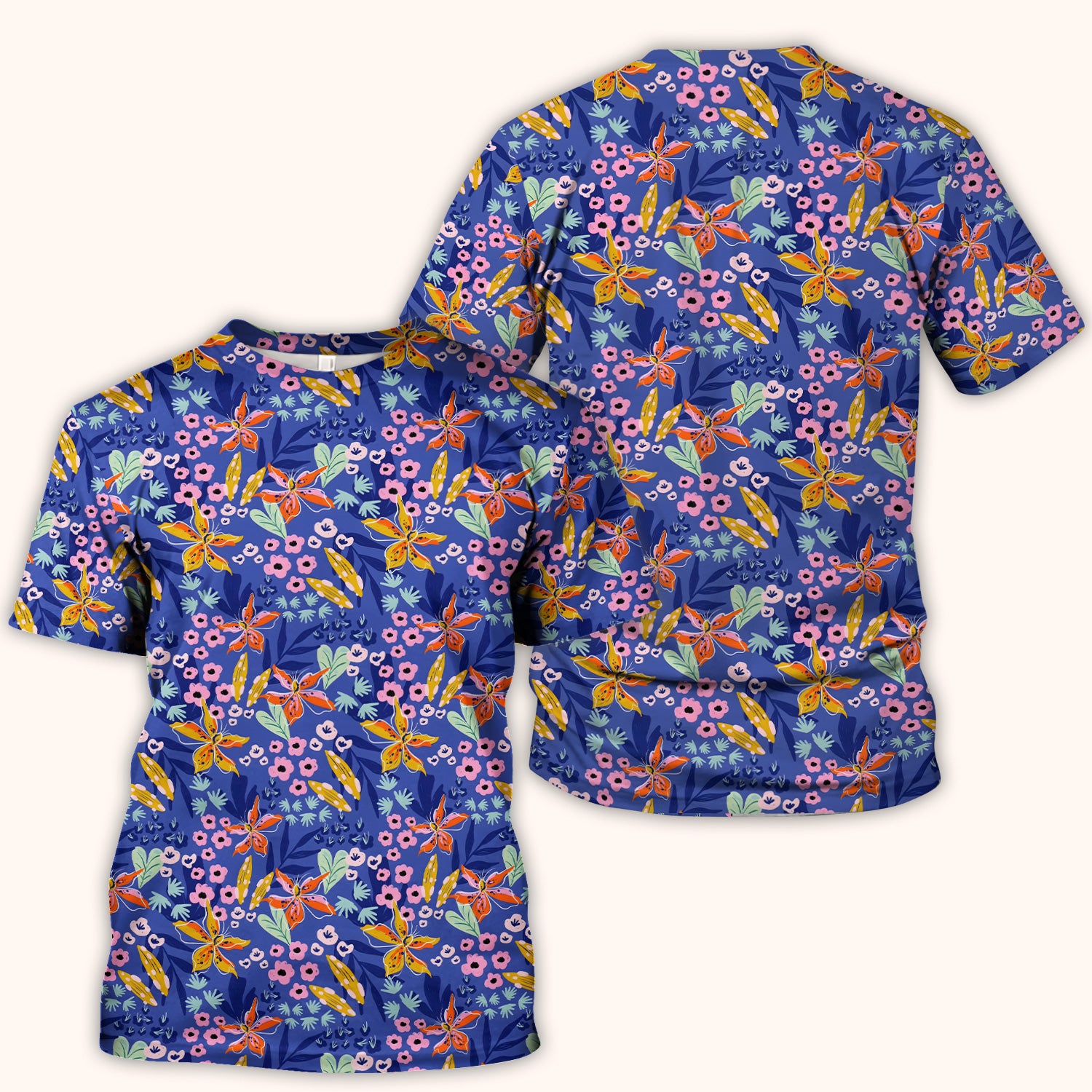 Nurse Blue Lily Floral Garden Pattern Scrub Top, Comfortable Scrubs for Nurses
