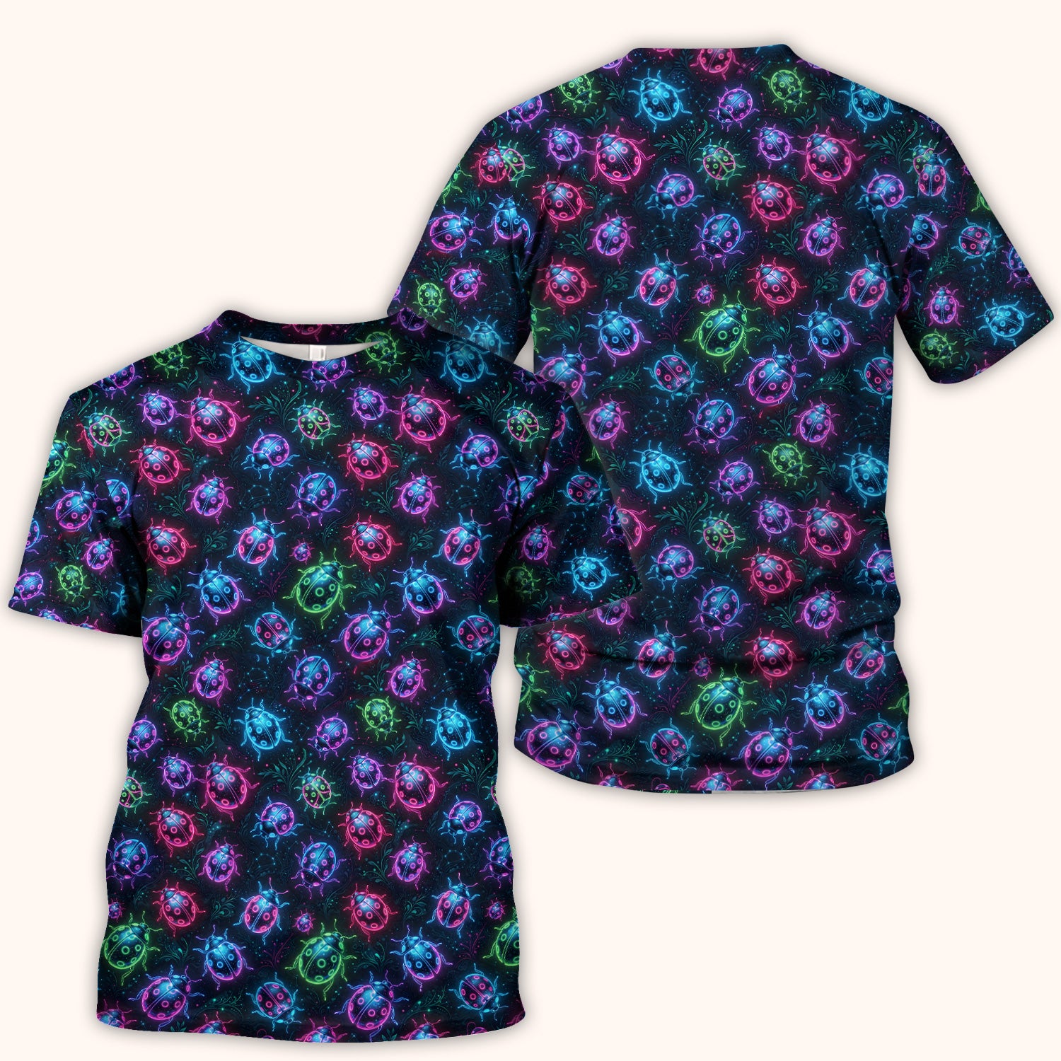 Colorful Neon Ladybug Pattern Scrub Top, Comfortable Scrubs for Nurses