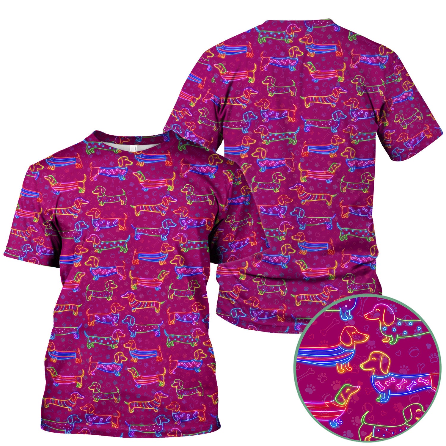 Cute Dachshund Scrub Top for Women – Neon Sausage Dog Nursing Shirt – Funny Colorful Wiener Dog Gift for RN CNA LPN