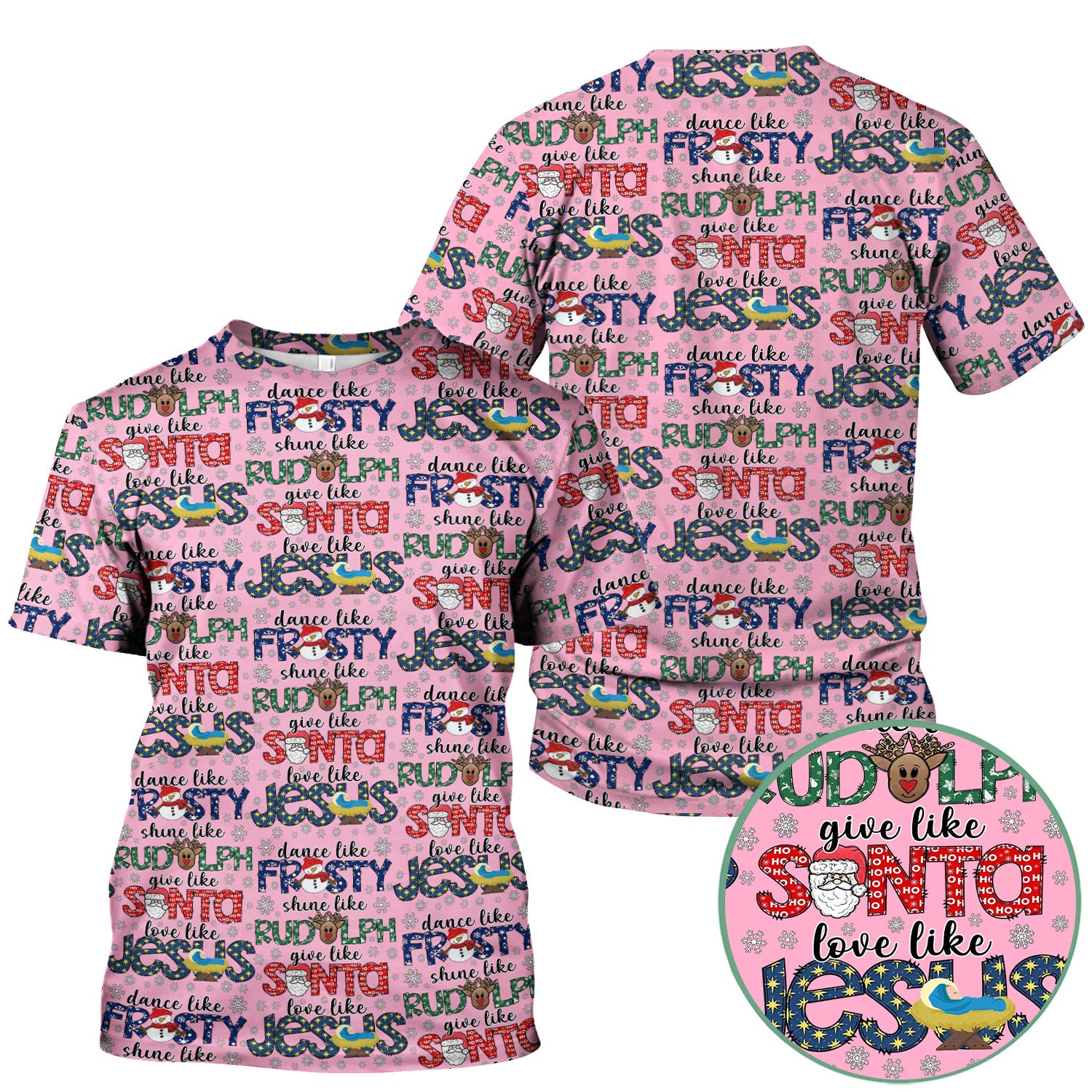 Christmas Rudolph Nurse Scrub Top for Women - Dance Like Frosty Shine Like Rudolph Give Like Santa Love Like Jesus - Holiday Med Shirt