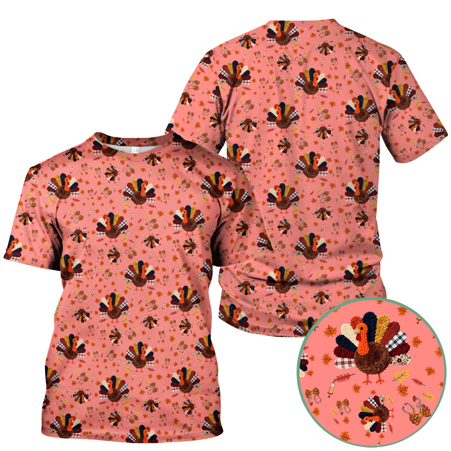 Thanksgiving Comfortable Scrubs for Nurses - Funny Autumn Turkey Shirt - Breathable Fabrics Nursing Uniform