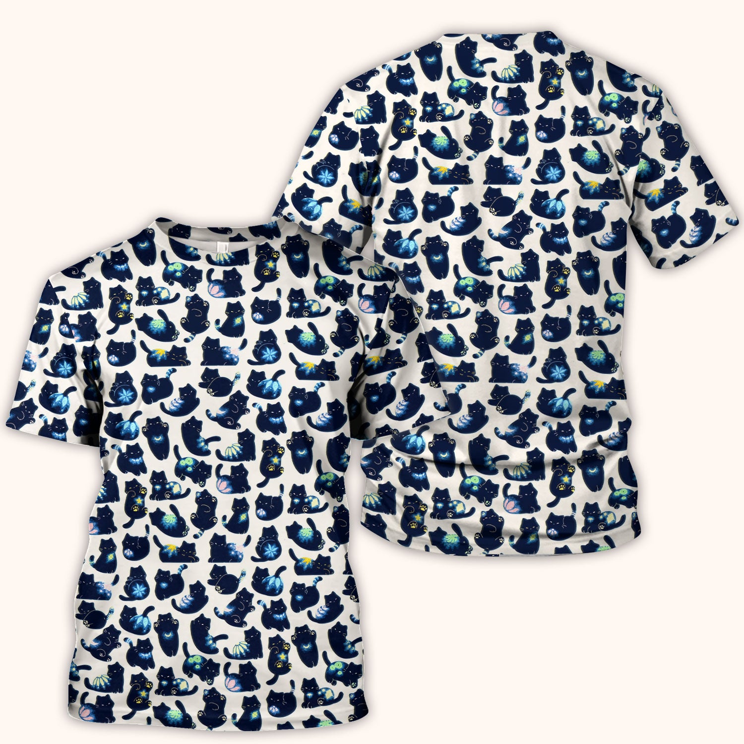 Midnight Cat Scrub Top, Black Cat Pattern Nurse Shirt, Breathable Fabrics Nursing Uniform