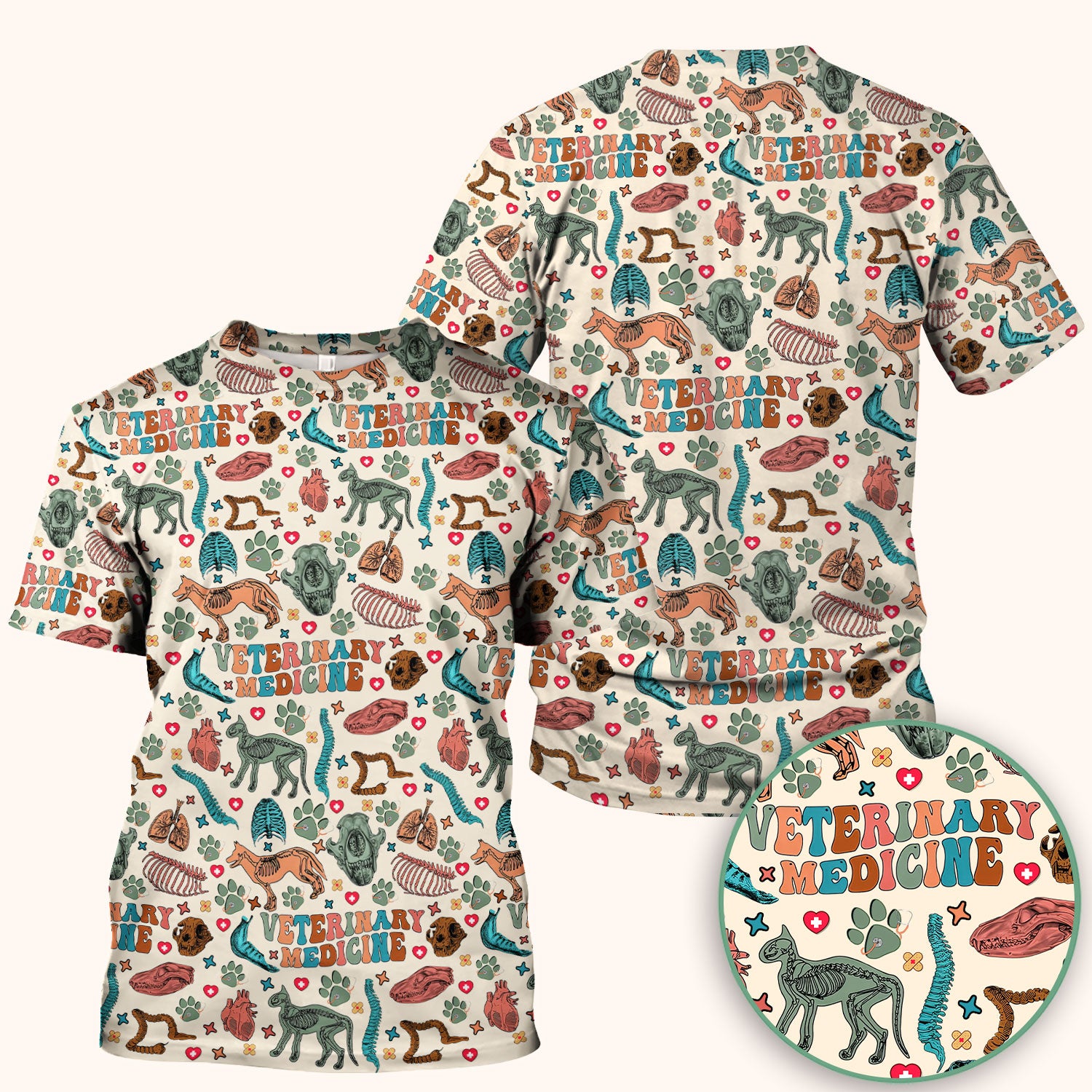 Veterinary Medicine Scrub Top - Cute Animal Anatomy Pattern Medical Shirt - Fun Vet Tech Nurse Scrubs for Women