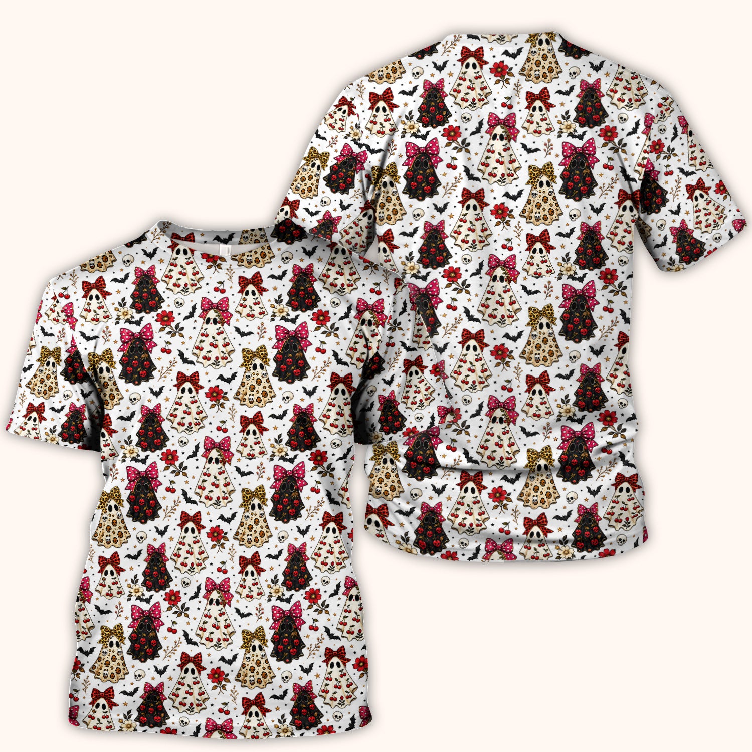 Spooky Halloween Ghost Pattern Scrub Top, Comfortable Scrubs for Nurses
