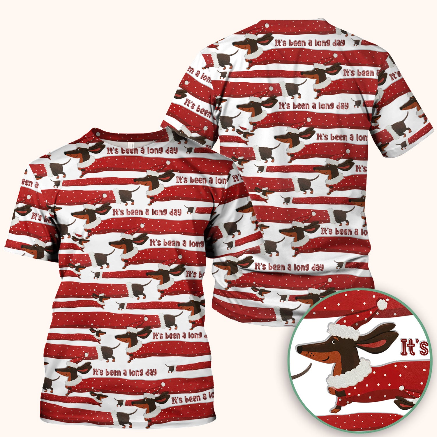 Funny Dachshund Christmas Scrub Top - It's Been a Long Day Shirt - Cute Wiener Dog Holiday Medical Uniform for Women