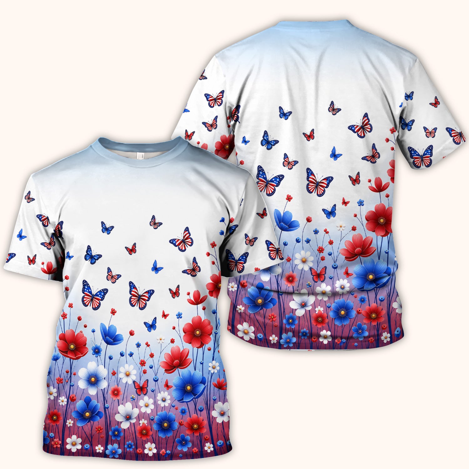 Patriotic Butterfly Wildflower Garden Pattern Scrub Top, Comfortable Scrubs for Nurses