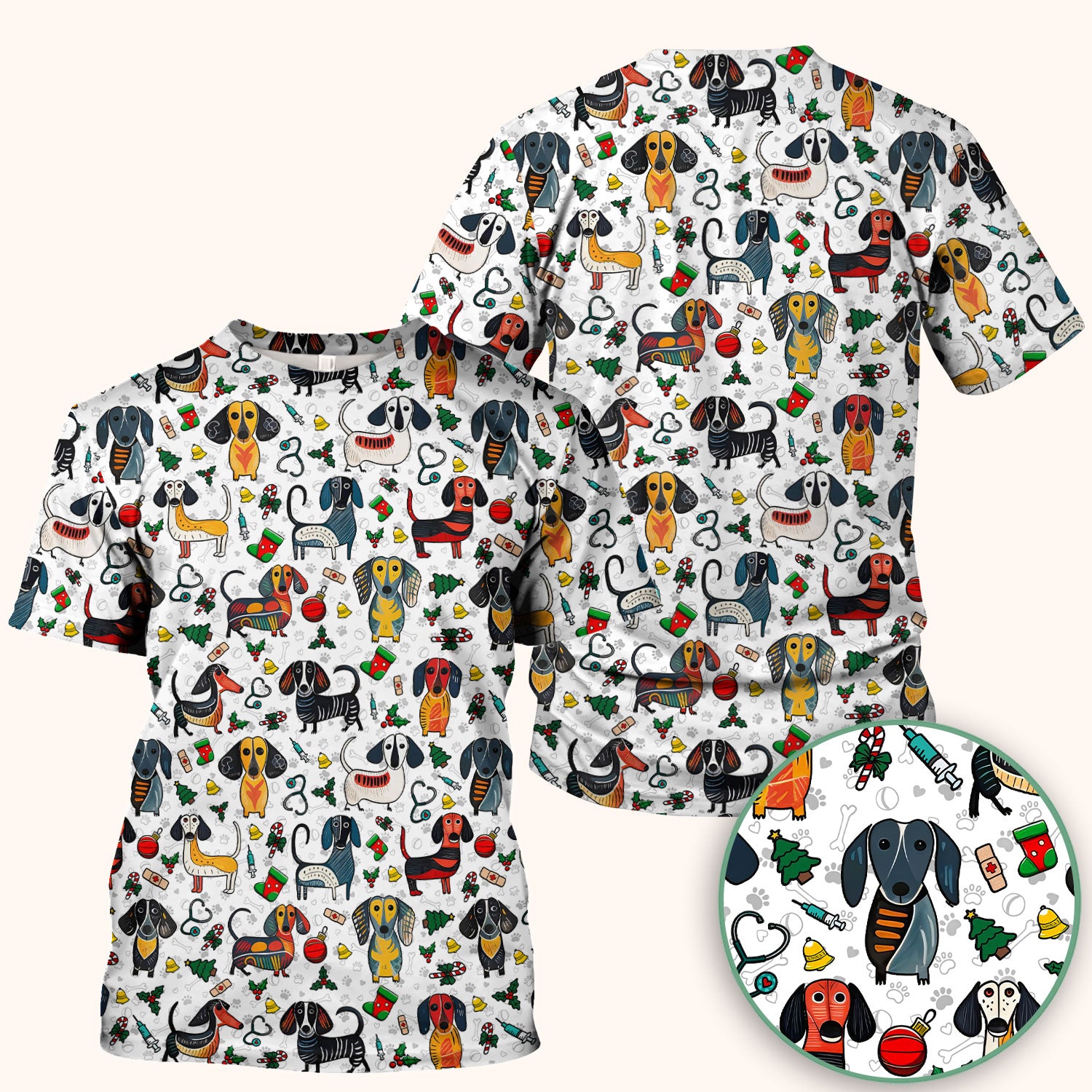 Dachshund Christmas Scrub Top - Cute Wiener Dog Nurse Uniform for Women - Holiday Medical Shirt