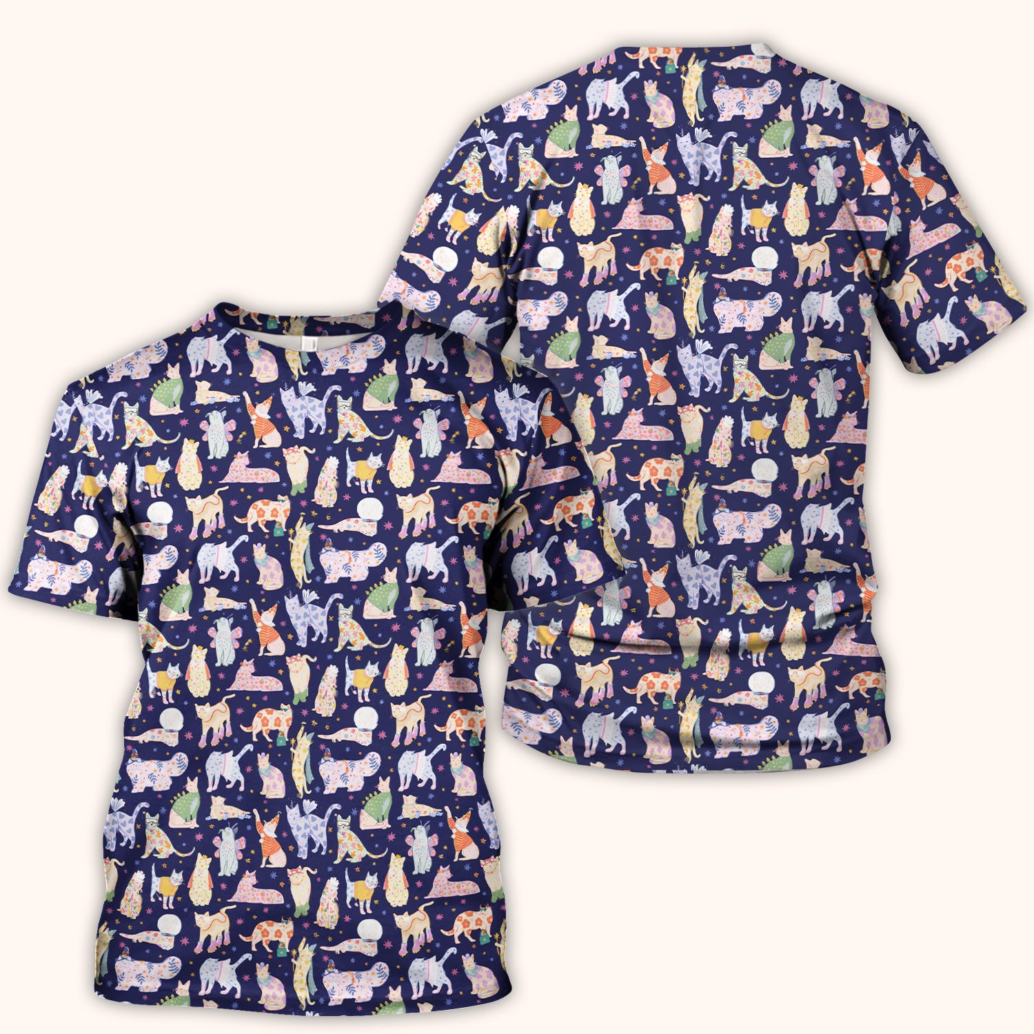 Cute Colorful Cats Pattern Scrub Top, Comfortable Scrubs for Nurses