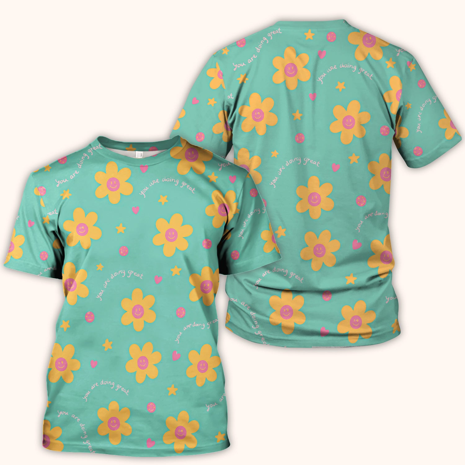 Cheerful Smiley Flower Pattern, Positive Medical Scrub Top, Comfortable Scrubs for Nurses