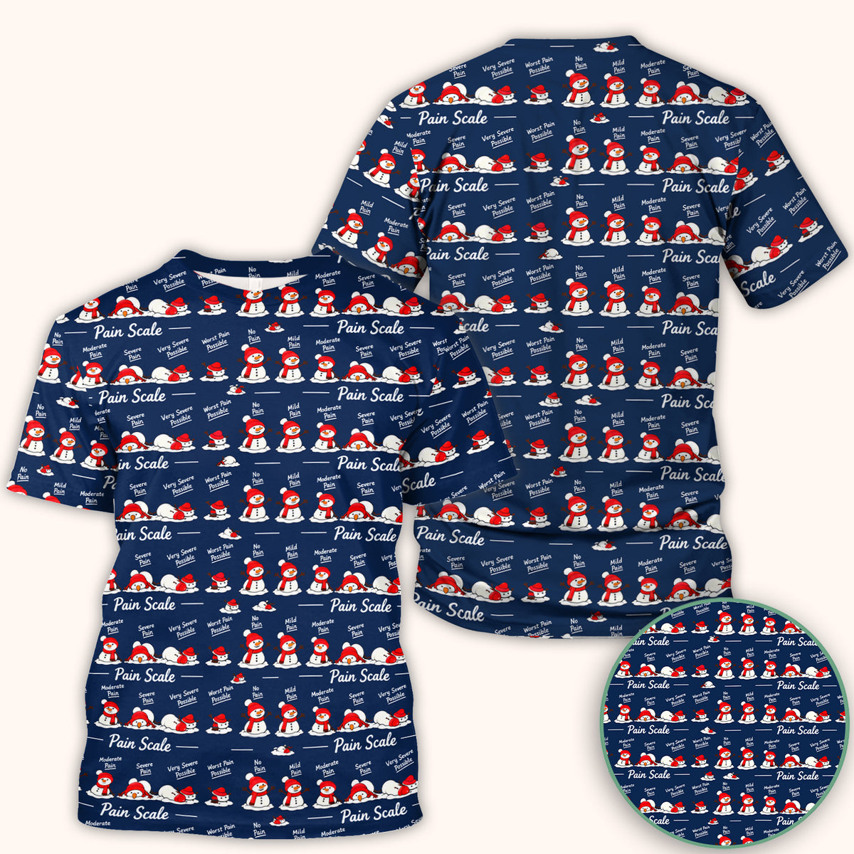 Funny Christmas Snowman Pain Scale Scrub Top, Comfortable Scrubs for Nurses