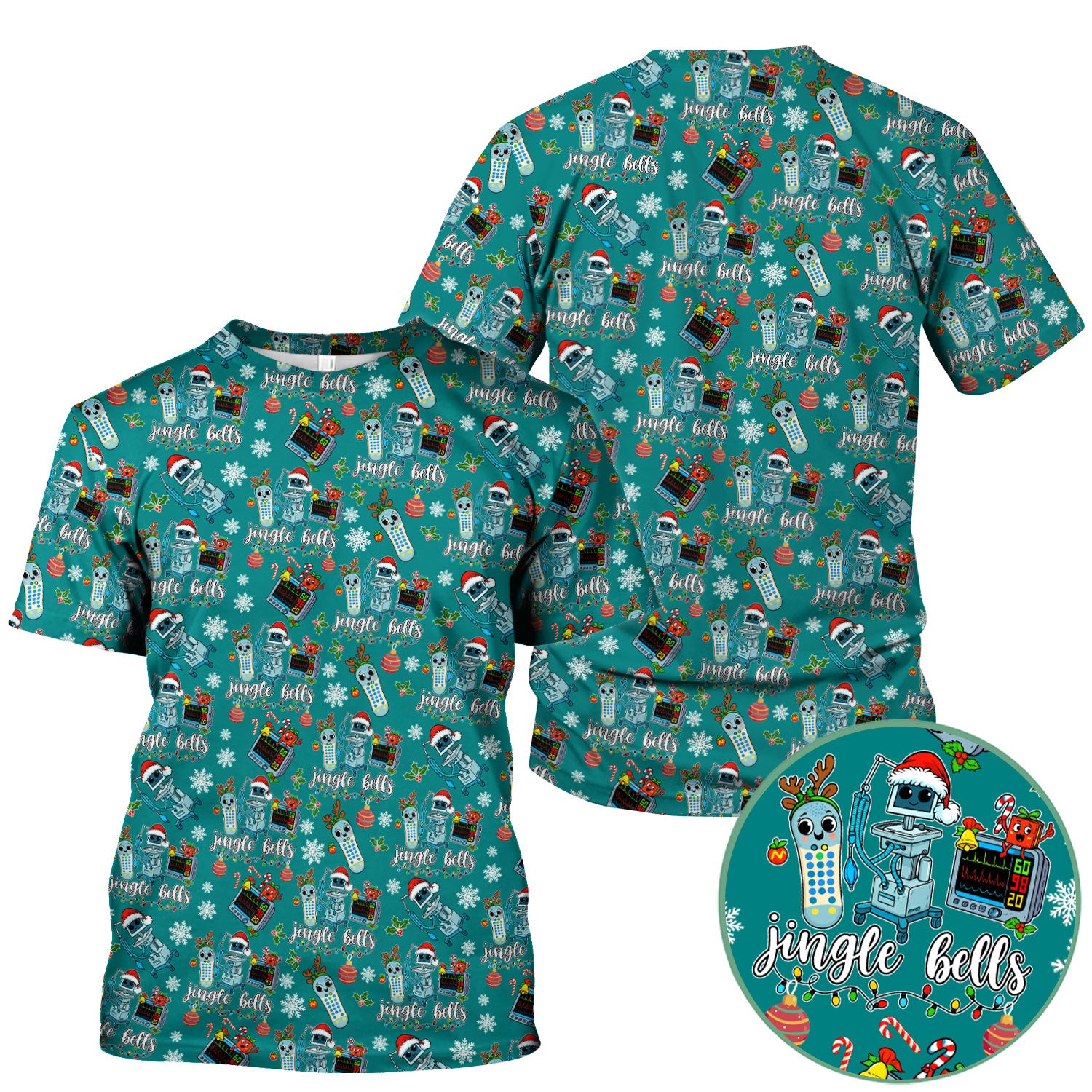 Jingle Bells Christmas Scrub Top - Funny Xmas Scrubs for Nurses - Breathable Fabrics Nursing Uniform for RN CNA LPN