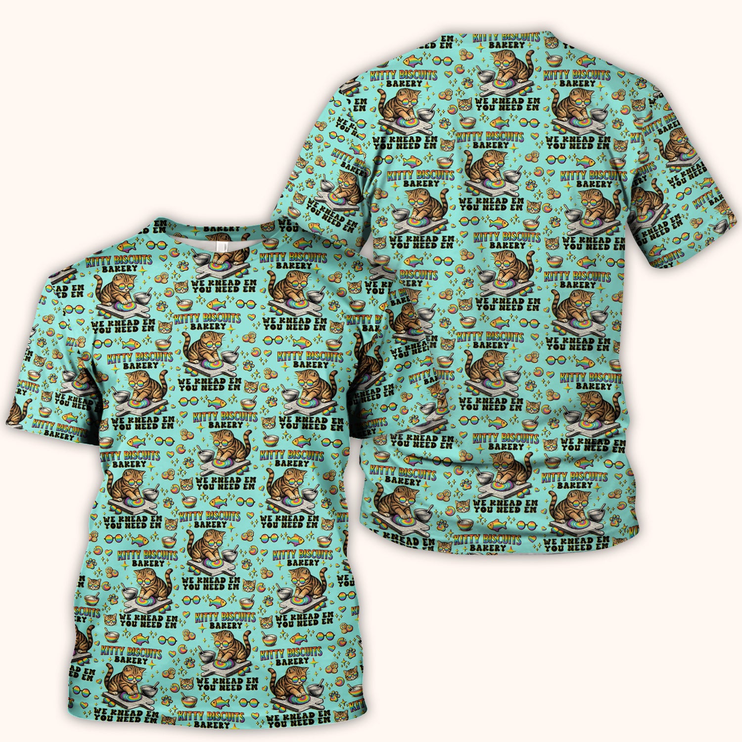 Pride Nurse Cat Baking Rainbow Dough Pattern Scrub Top, Breathable Fabrics Nursing Uniform