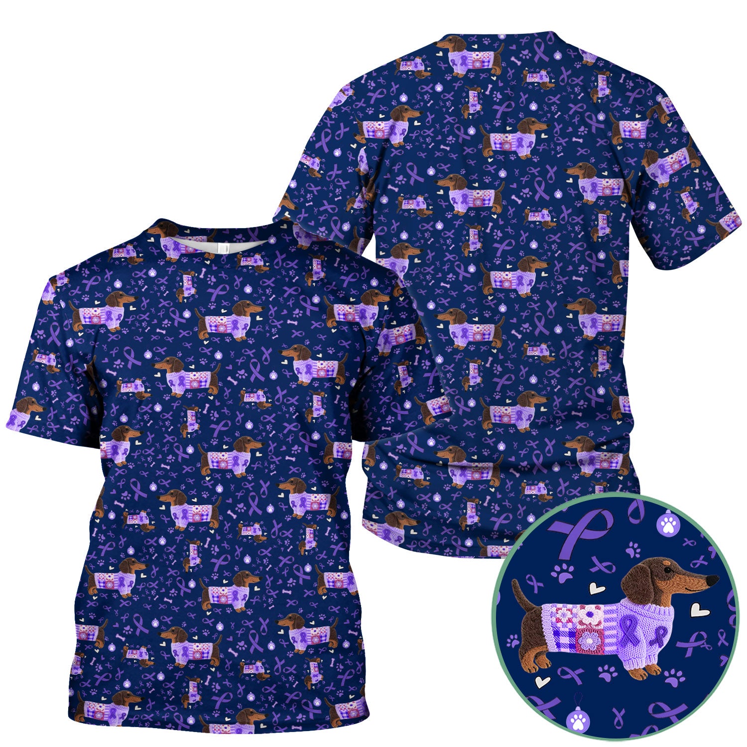 Wiener Dog Purple Ribbon Cancer Awareness Scrub - Breathable Fabrics Nursing Uniform - Comfortable Scrubs for Nurses