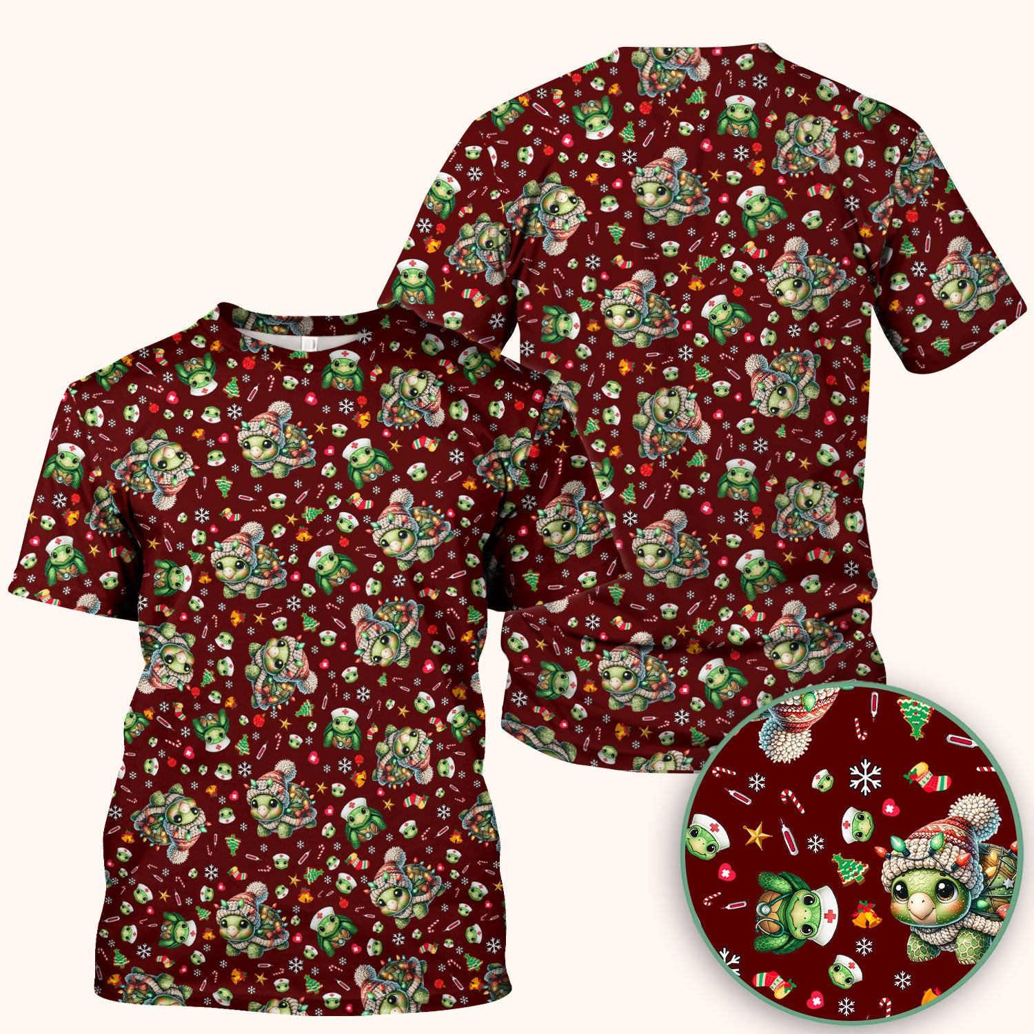 Christmas Turtle Scrub Top - Cute Funny Nurse Shirt - Holiday Medical Uniform for Women RN LPN CNA Gift Idea