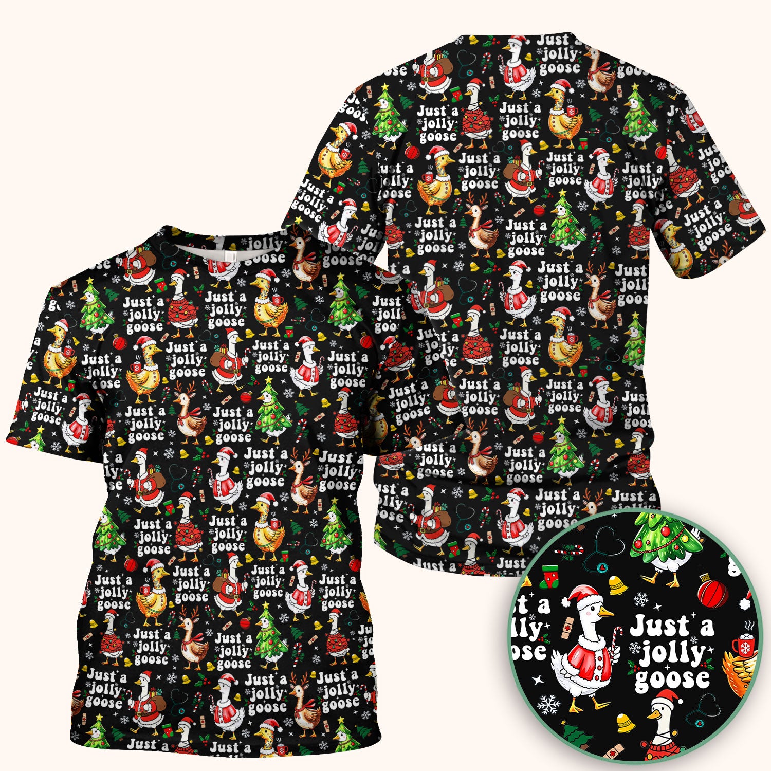 Just a Jolly Goose Funny Christmas Scrub Top - Holiday Medical Uniform for Nurse - Santa Goose Shirt Gift for Women