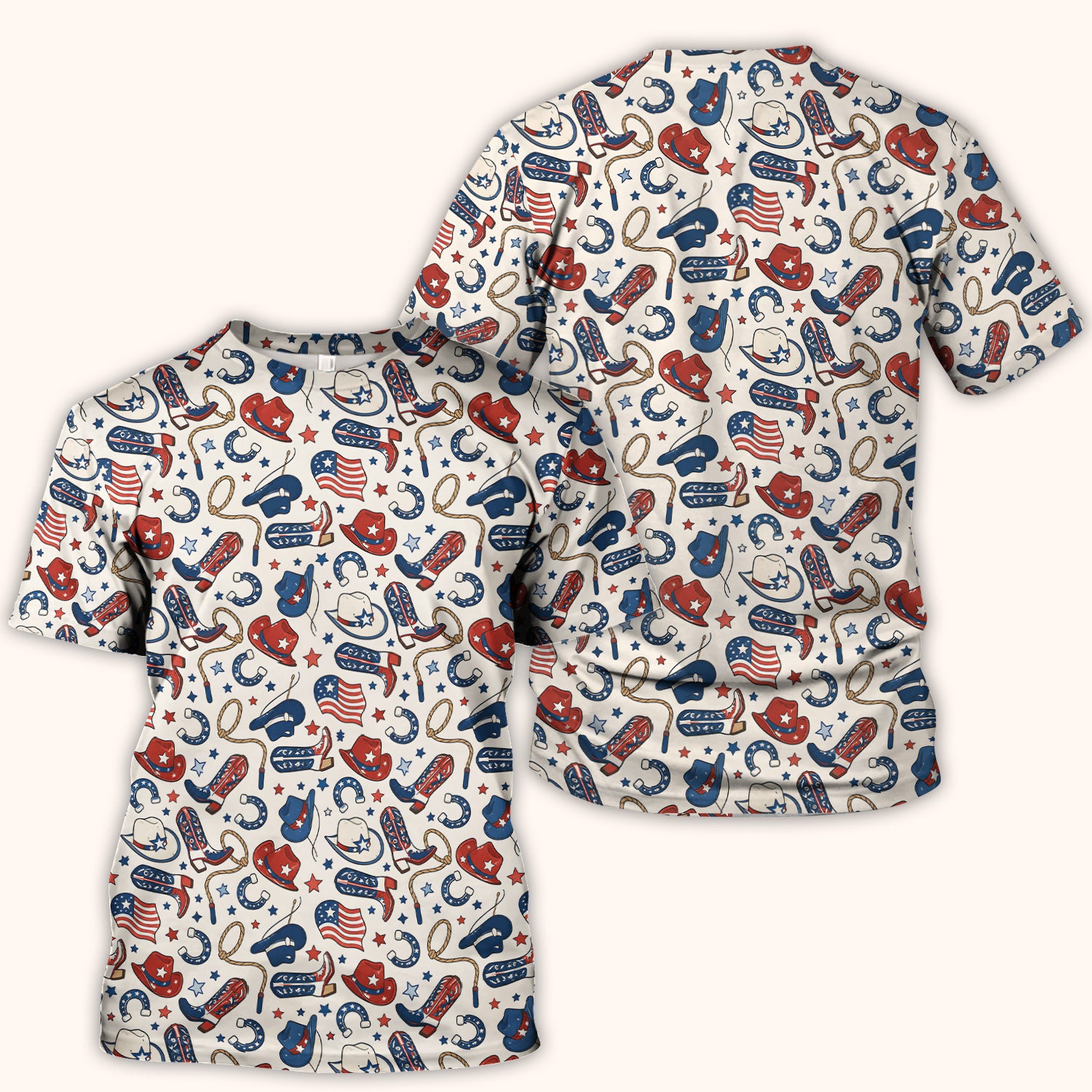 Patriotic Cowboy Boots Horseshoe Pattern Scrub Top, Comfortable Scrubs for Nurses