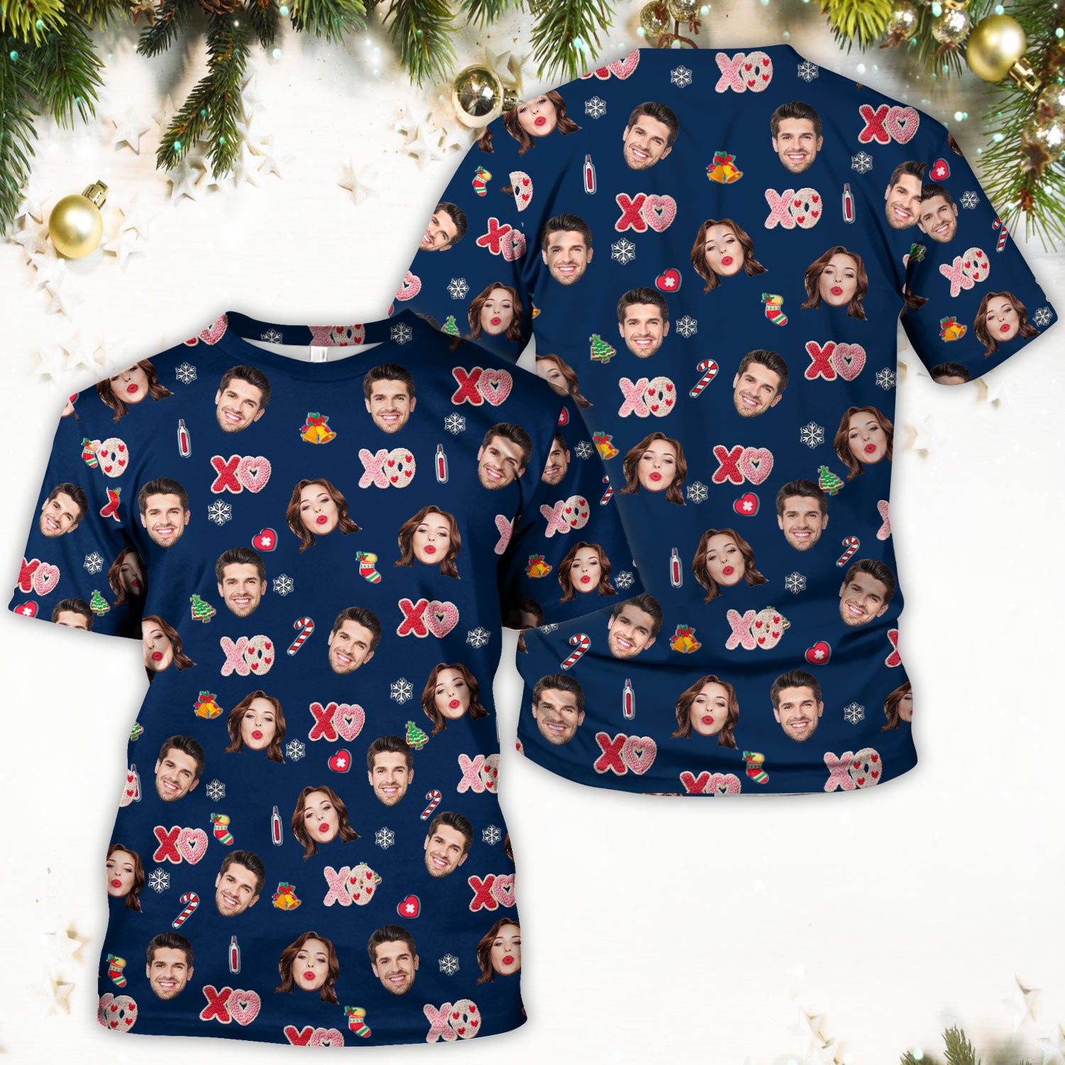 Personalized Photo Scrub Top, Custom Face XOXO Scrub Shirt, Breathable Fabrics Nursing Uniform