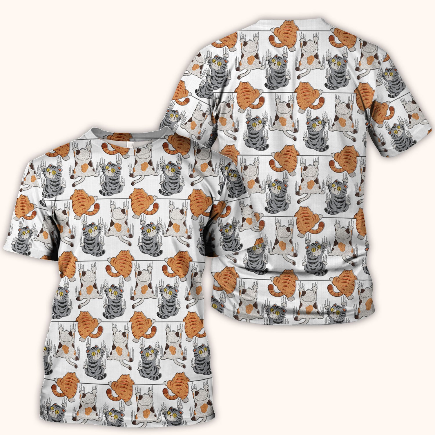 Cute Cat Pattern Nurse Scrub Top, Cats Medical Pattern Shirt, Breathable Fabrics Nursing Uniform