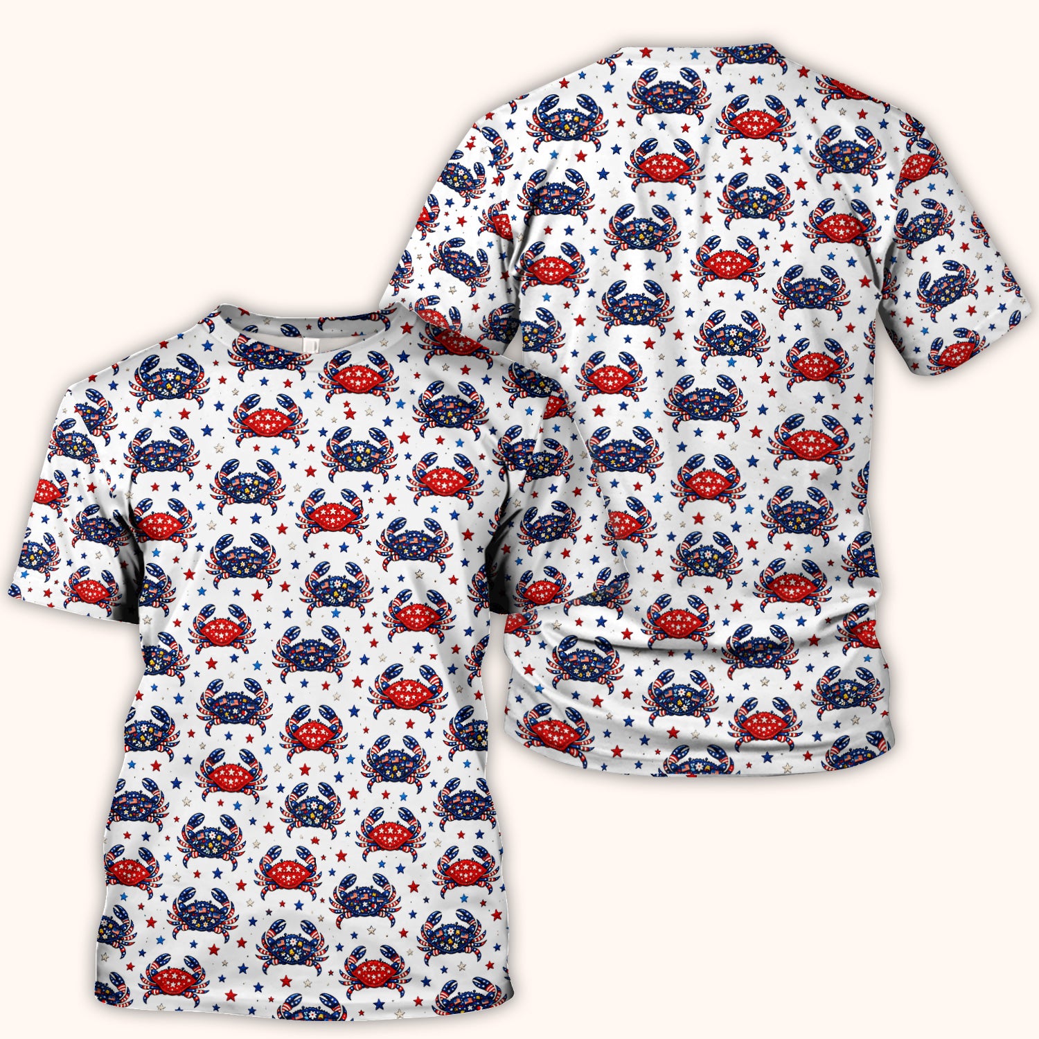 Patriotic Crab Stars Pattern Scrub Top, Comfortable Scrubs for Nurses