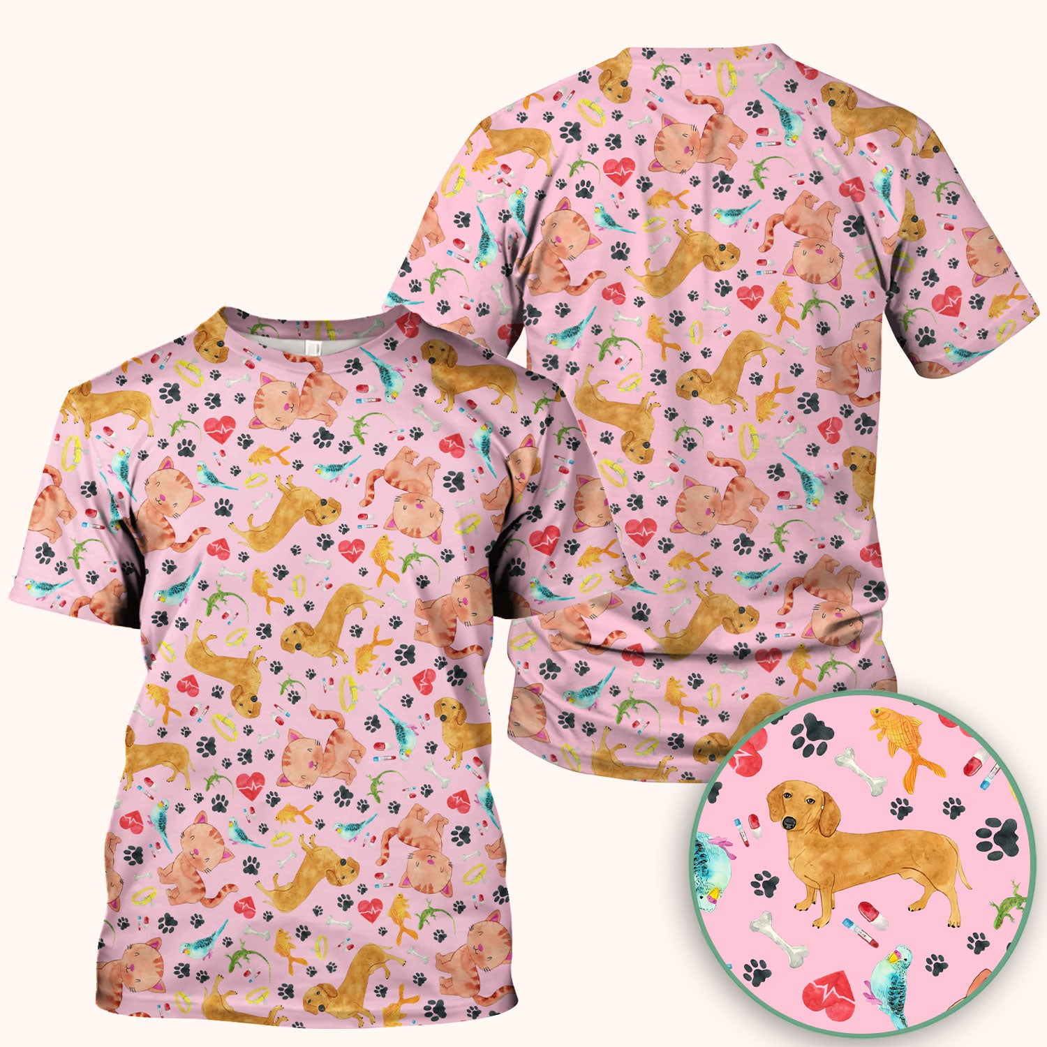 Cat Dog Veterinary Scrub Top - Cute Animal Paw Print Medical Shirt - Adorable Nurse Scrubs for Women RN CNA Vet Tech