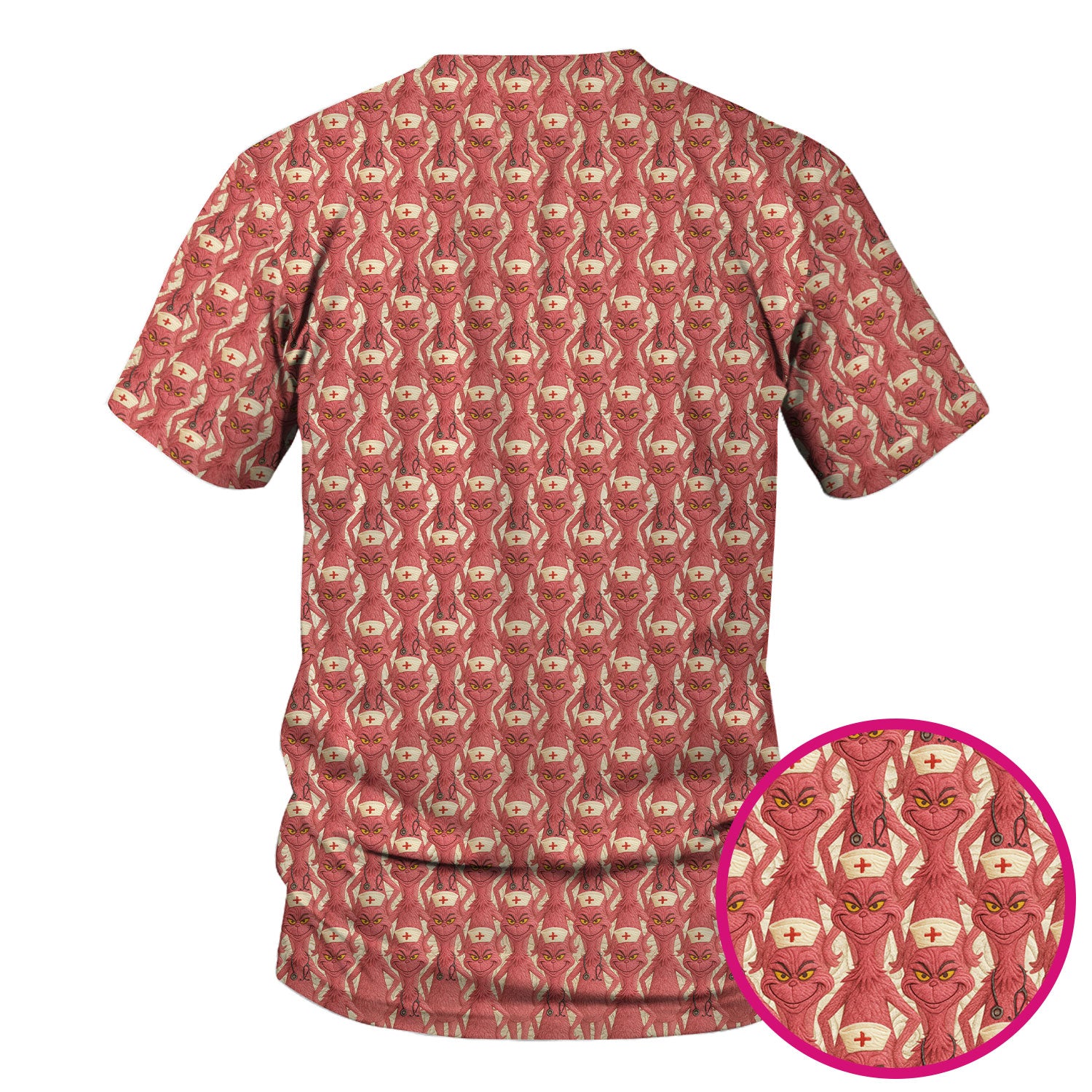 Funny Red Grinch Nurse Scrub Top - Cartoon Grinch Pattern Scrub Shirt Multi Color - Cute Christmas Holiday Nursing Workwear