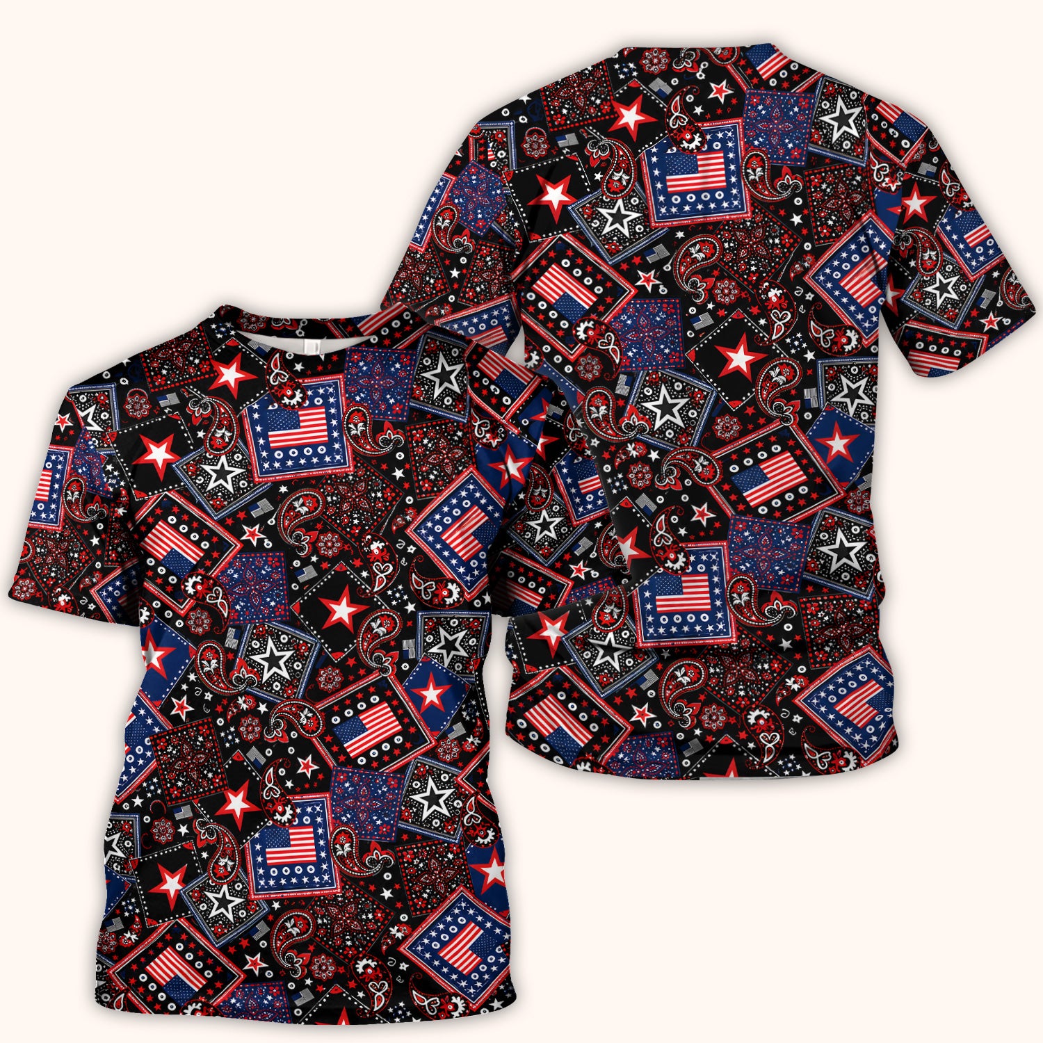 Patriotic Bandana With USA Flag Pattern Scrub Top, Comfortable Scrubs for Nurses