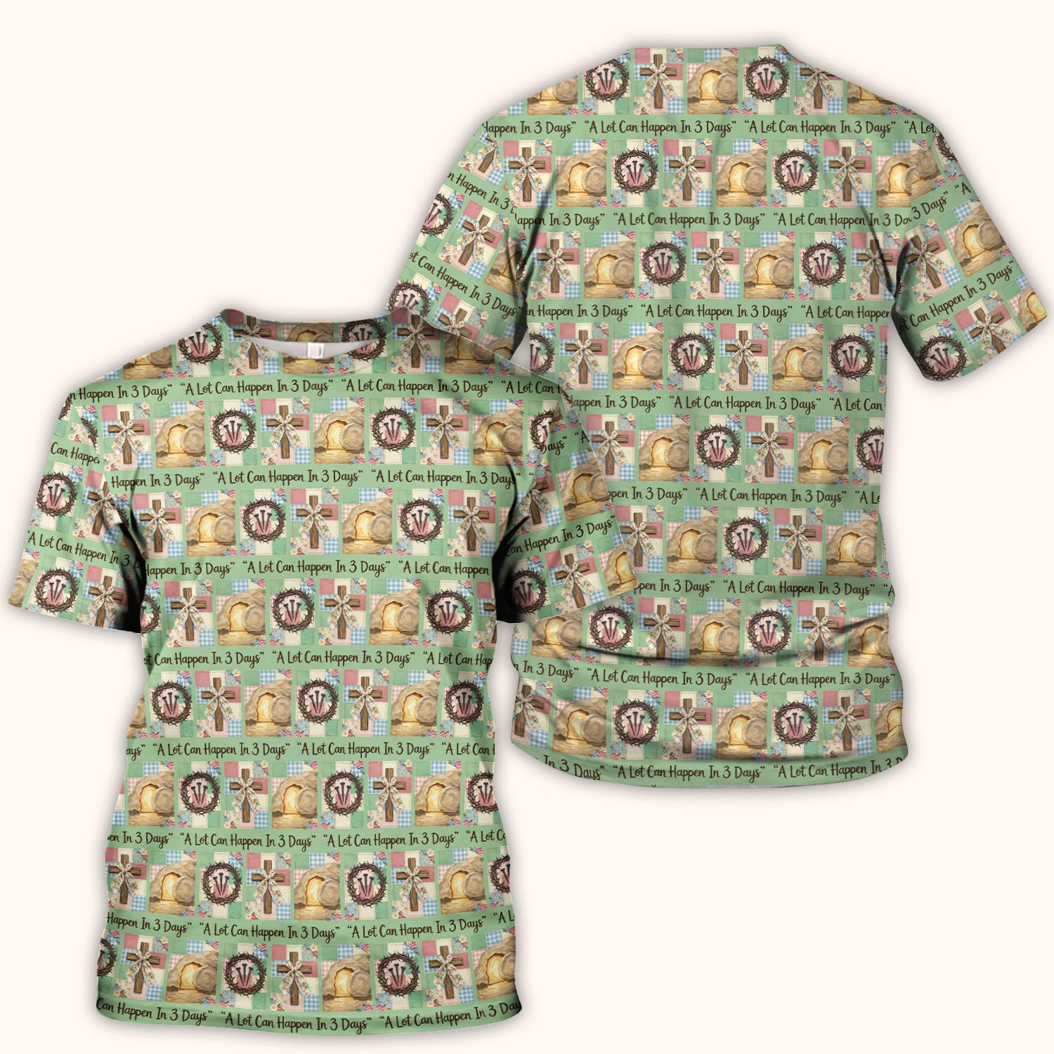 Christian Easter Cross Print Scrub Top, Breathable Fabrics Nursing Uniform