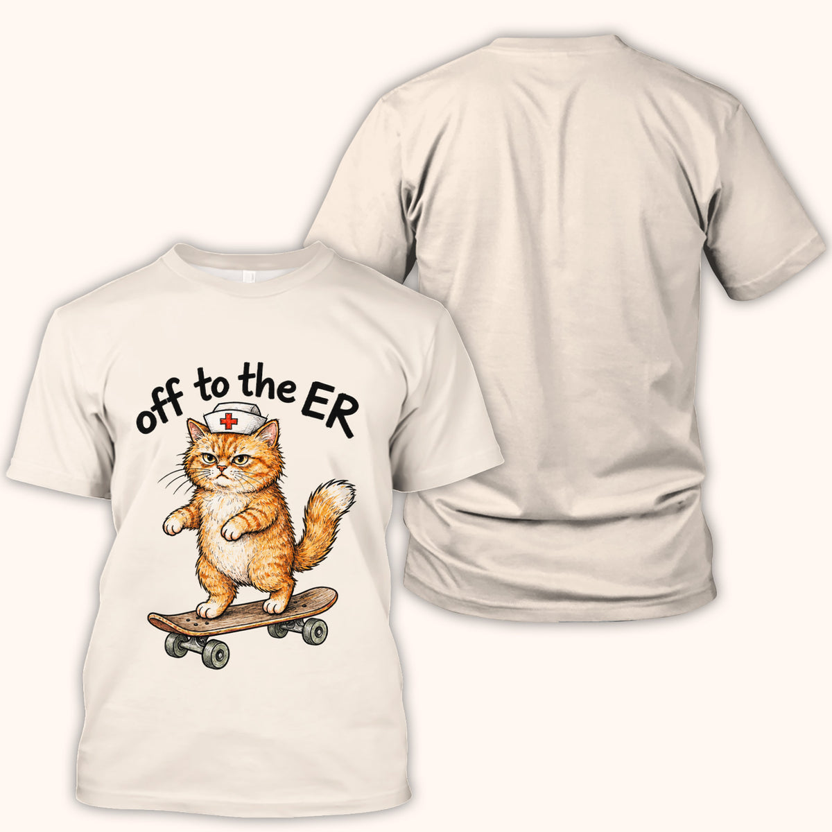 Off To The ER Skateboarding Cat T-Shirt