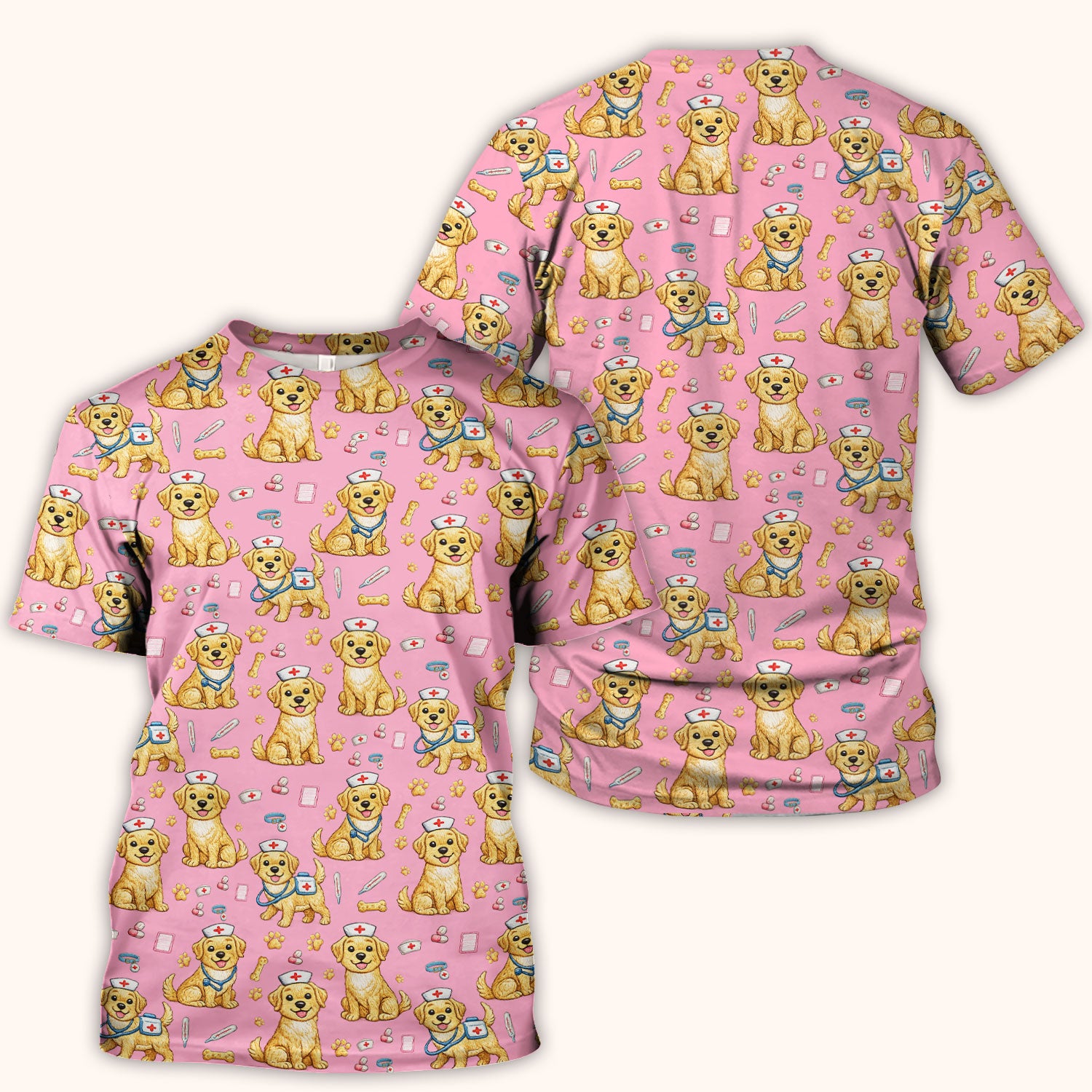 Cute Puppy Nurse Medical Print Scrub Top, Comfortable Scrubs for Nurses