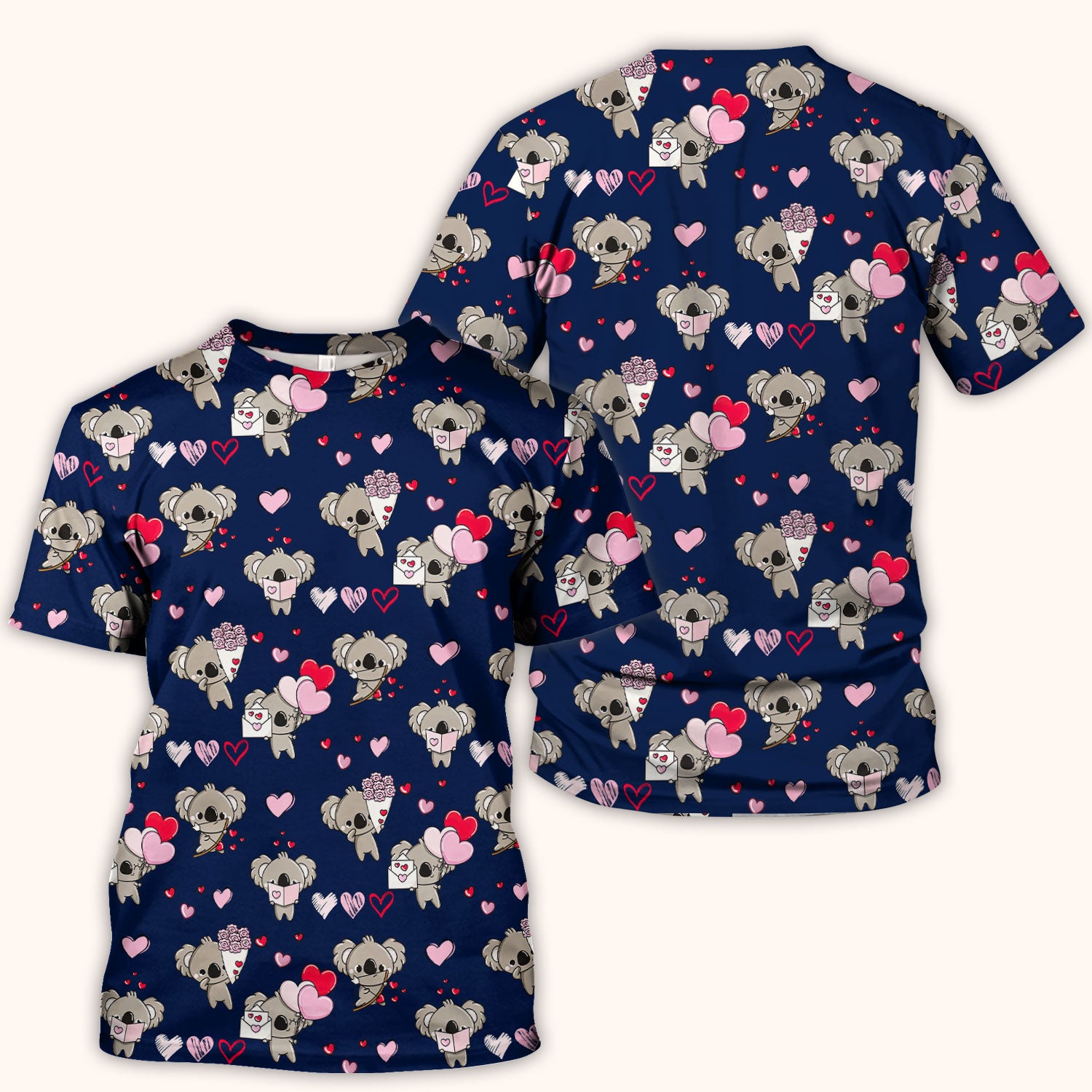 Valentine Koala Holding Flowers Cute Print Scrub Top, Comfortable Scrubs for Nurses