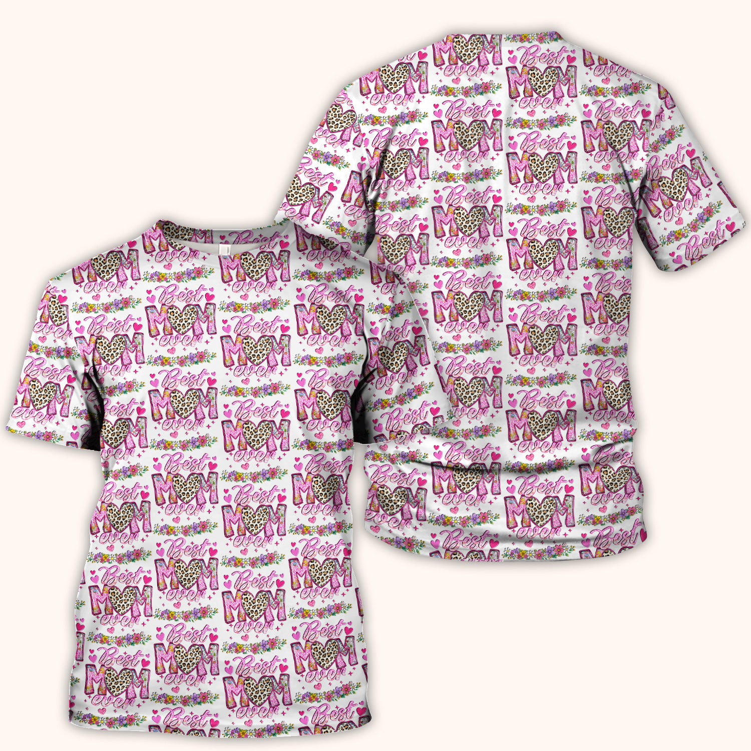 Best Mom Ever Leopard Heart Floral Pattern Scrub Top, Comfortable Scrubs for Nurses