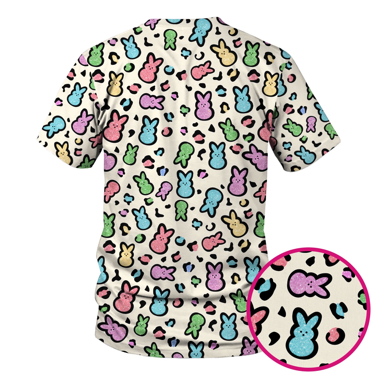 Cute Easter Bunny Pastel Pattern Scrub Top, Comfortable Scrubs for Nurses
