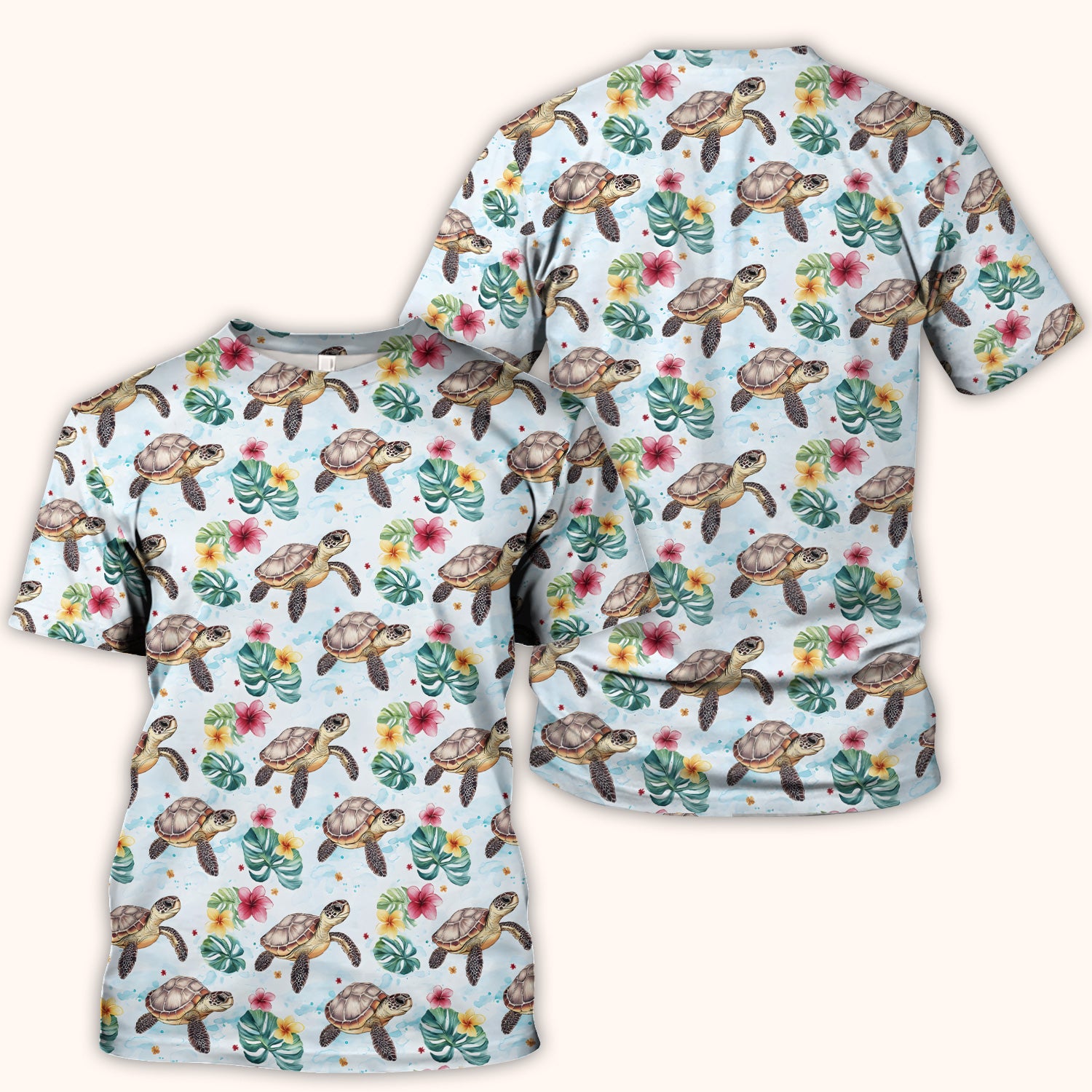 Sea Turtle Tropical Floral Pattern Scrub Top, Comfortable Scrubs for Nurses