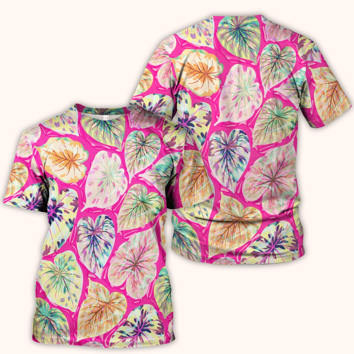 Tropical Colorful Shaped Leaf Nurse Pattern Scrub Top, Breathable Medical Scrubs