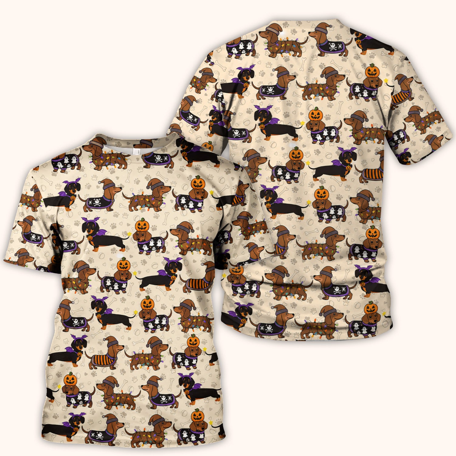 Halloween Dachshund with Pumpkin Ghost Print Scrub Top, Comfortable Scrubs for Nurses