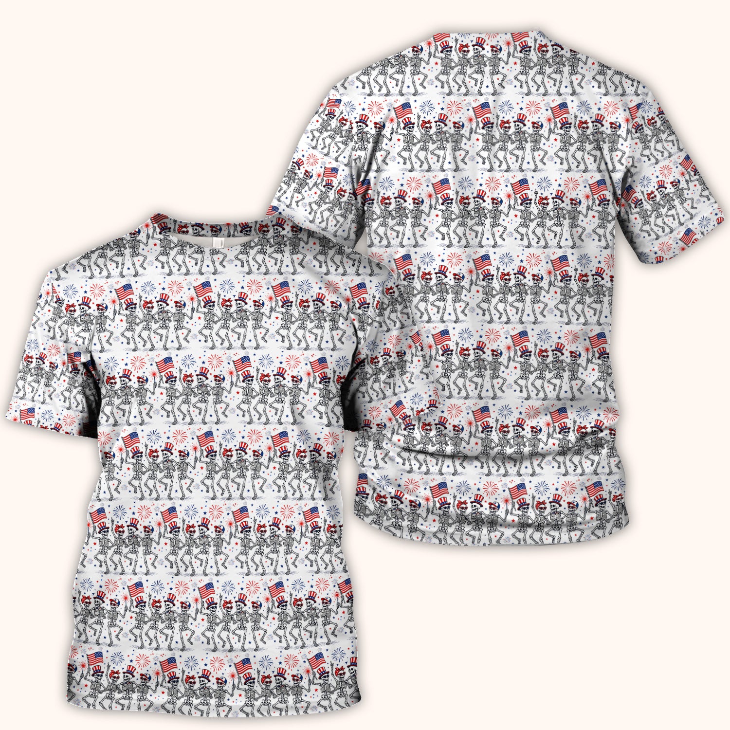Funny Patriotic Skeleton Pattern, July 4 Medical Scrub Top, Comfortable Scrubs for Nurses