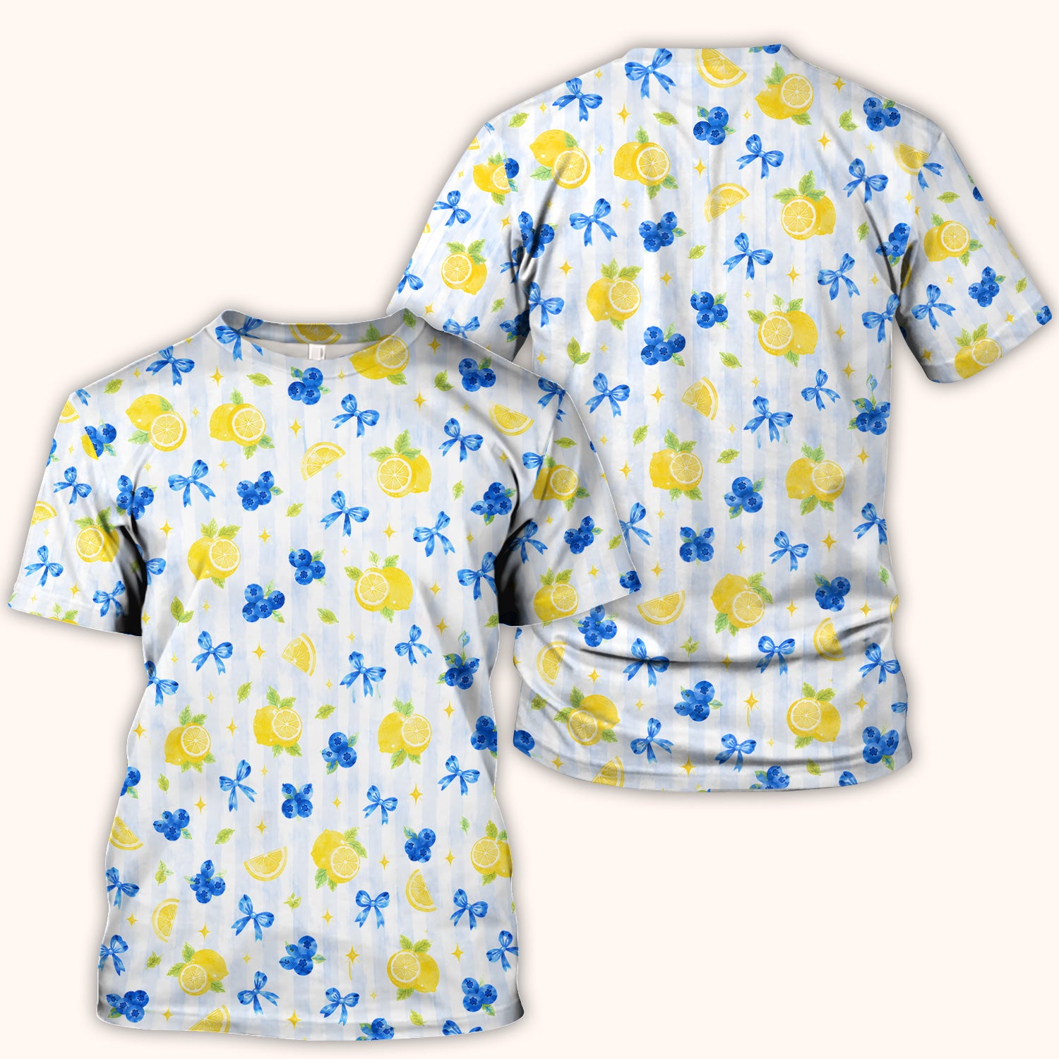 Lemon Blueberry Bow Nurse Scrub Top for RN, CNA, Healthcare Workers, Summer Fruit Uniform