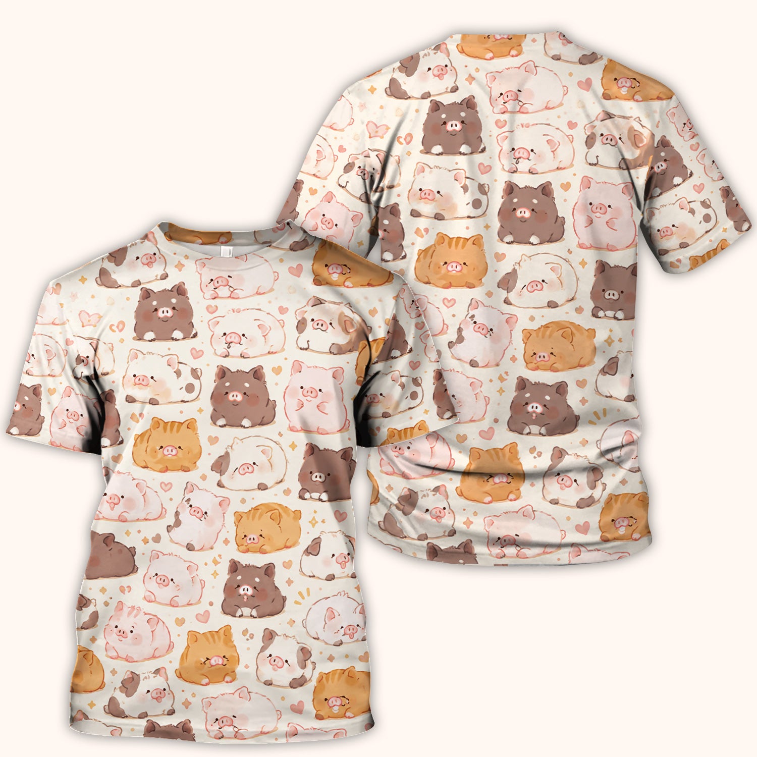 Cute Chubby Pig Nurse Print Scrub Top, Comfortable Scrubs for Nurses