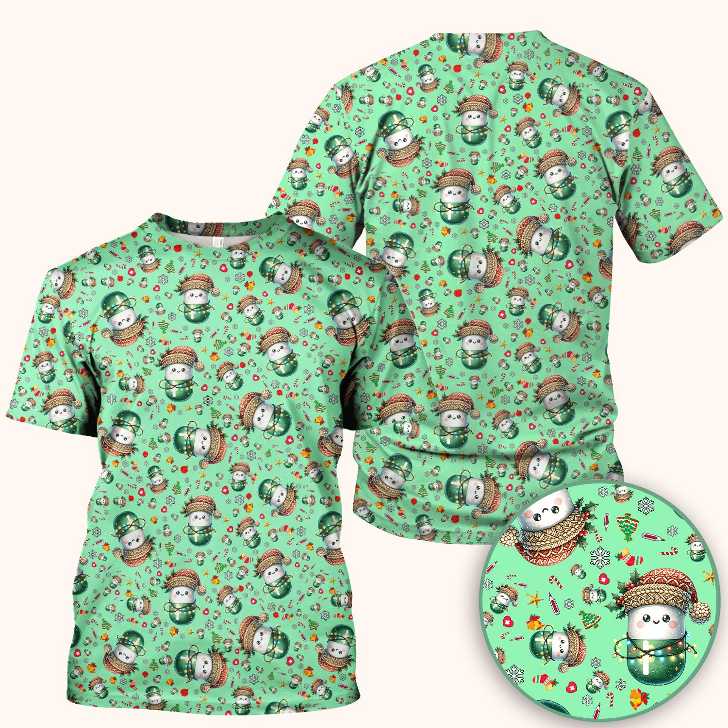 Pharmacy Tech Christmas Scrub Top – Cute Green Snowman Print Nurse Outfit – Funny Holiday Medical Uniform for Pharmacists