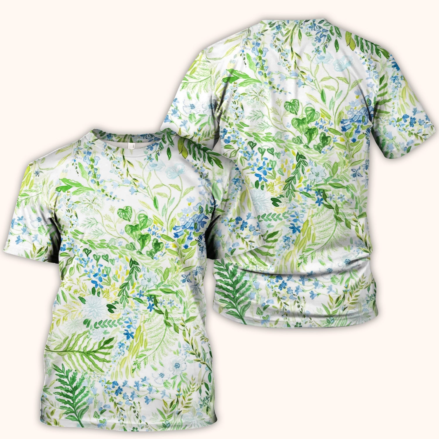 Green Botanical Floral Pattern Scrub Top, Breathable Healthcare Uniform Top