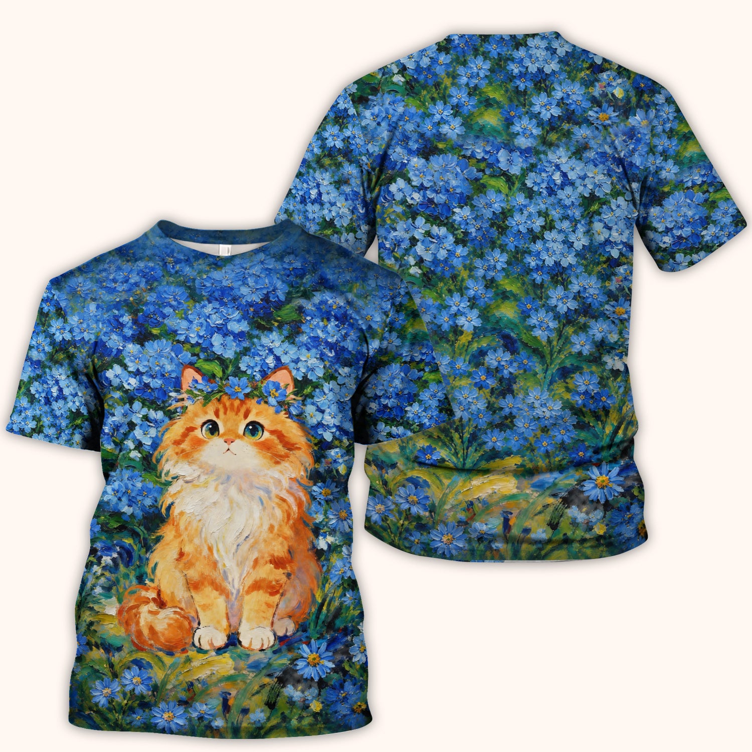 Cute Blue Floral Cat Nurse for Pediatric Nurses, RN, CNA, Pet Lover Medical Scrub Top, Comfortable Scrubs for Nurses
