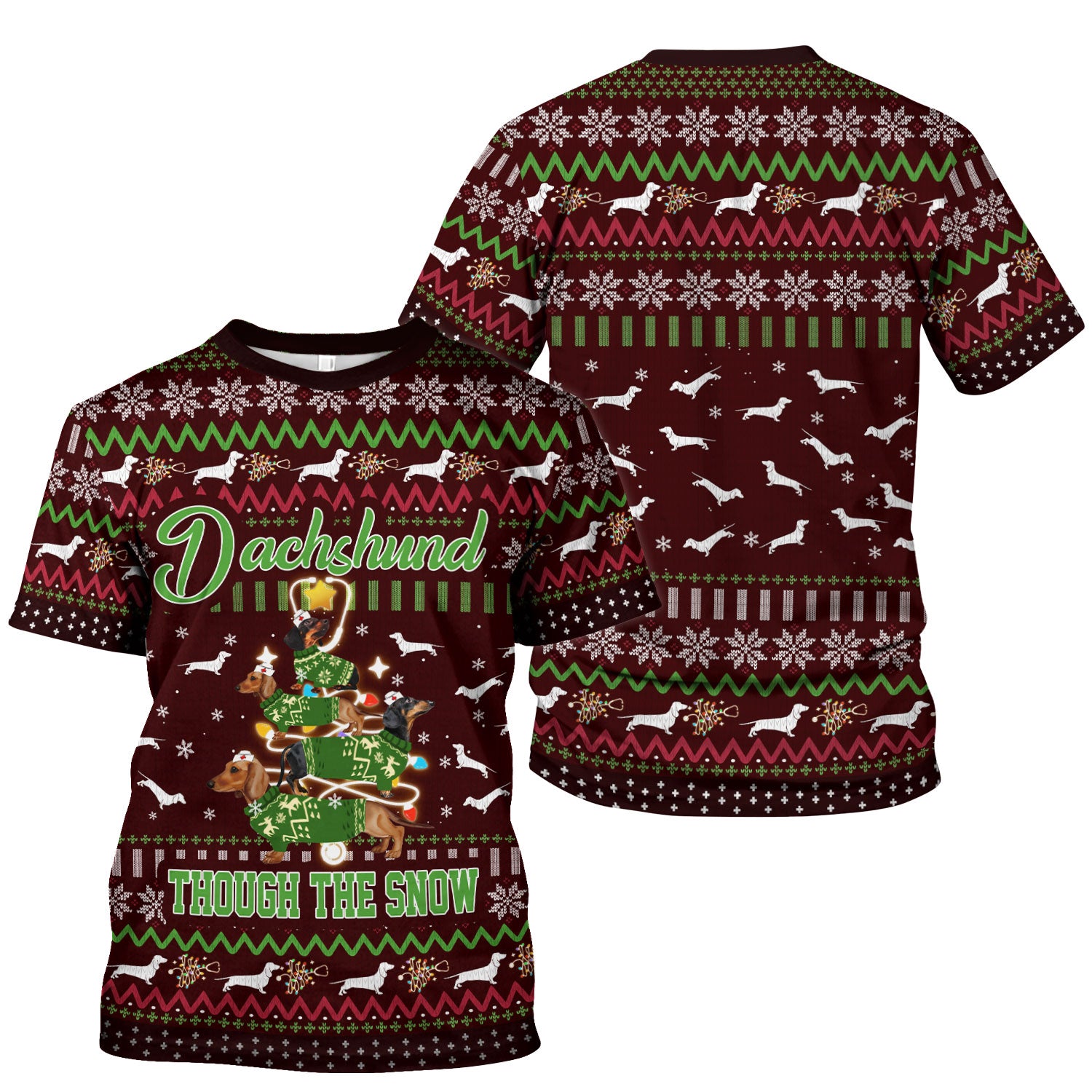 Dachshund Through The Snow Christmas Scrub Top - Funny Sausage Dog Xmas Tree Nurse Shirt - Cute Holiday Medical Uniform