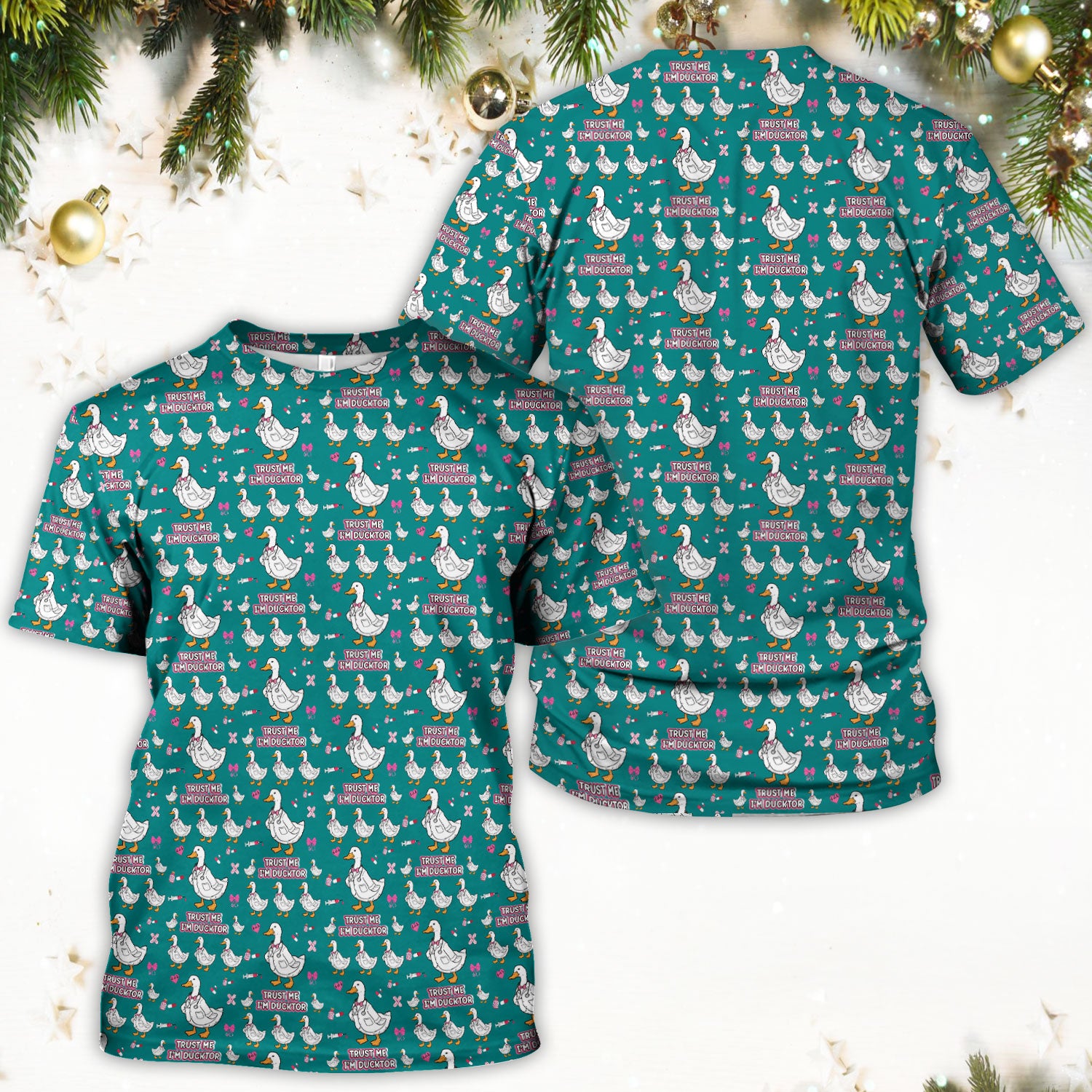 Trust Me I'm Ducktor Scrub Top, Funny Duck Pattern Scrub Shirt, Breathable Fabrics Nursing Uniform For Women