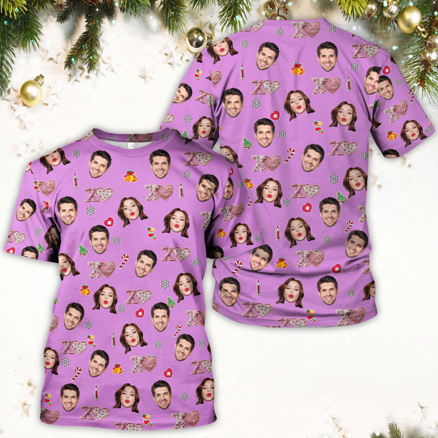 Custom Face Pattern XOXO Scrub Shirt, Personalized Photo Scrub Top, Breathable Fabrics Nursing Uniform