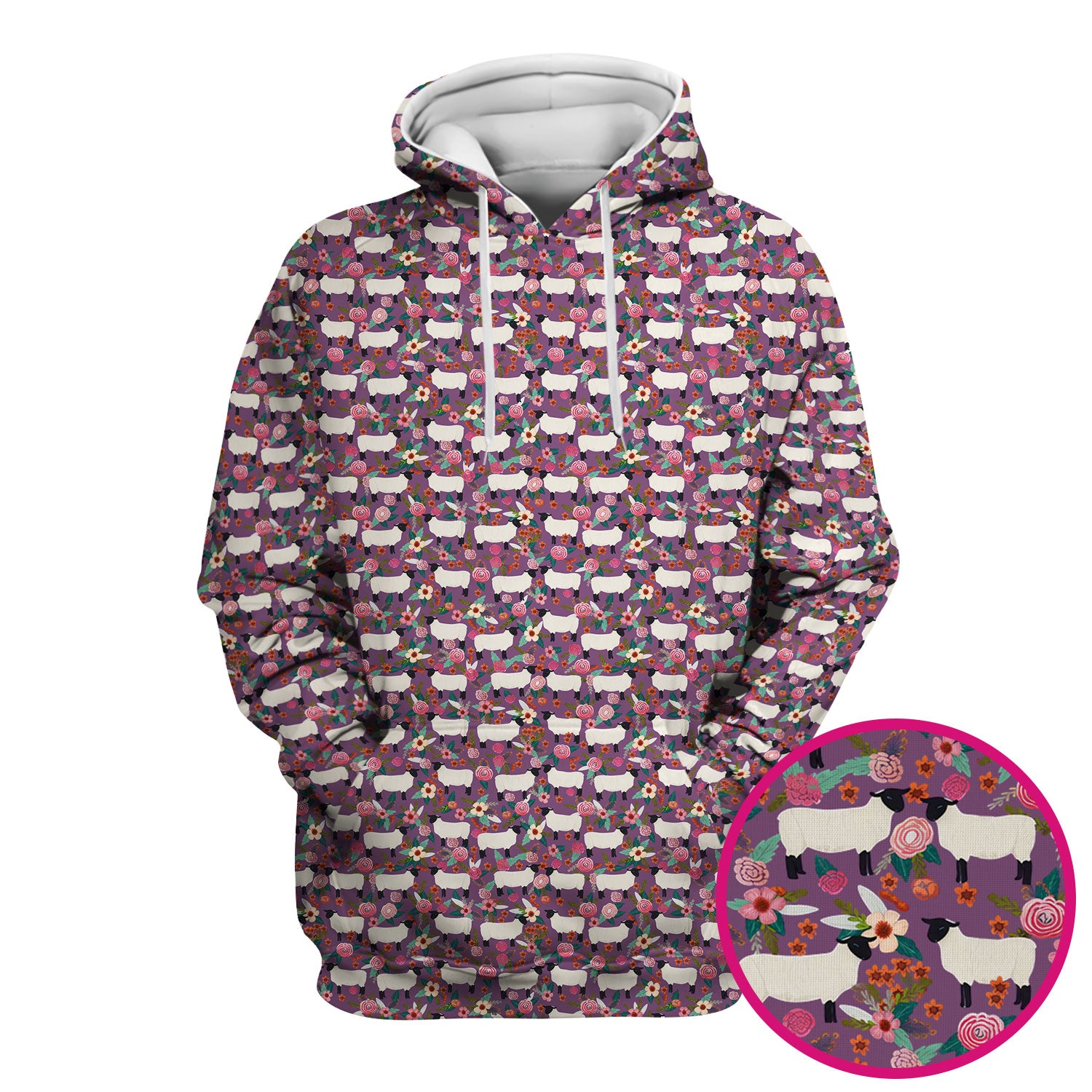Cute Sheep Floral Meadow Pattern Scrub Top, Comfortable Scrubs For Nurses