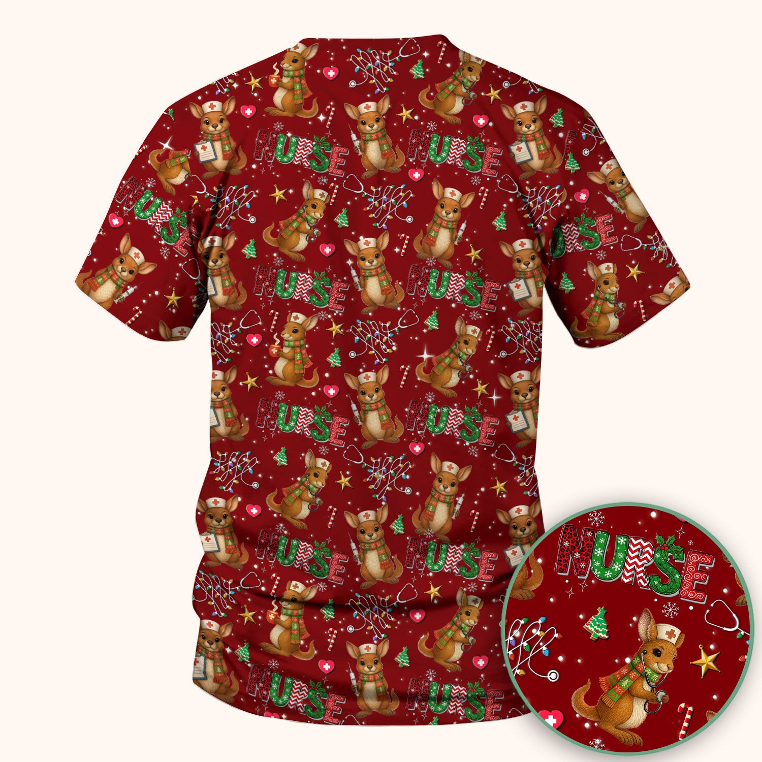Christmas Kangaroo Nurse Scrub Top - Cute Aussie Holiday Medical Uniform - Funny Xmas Scrubs for Women
