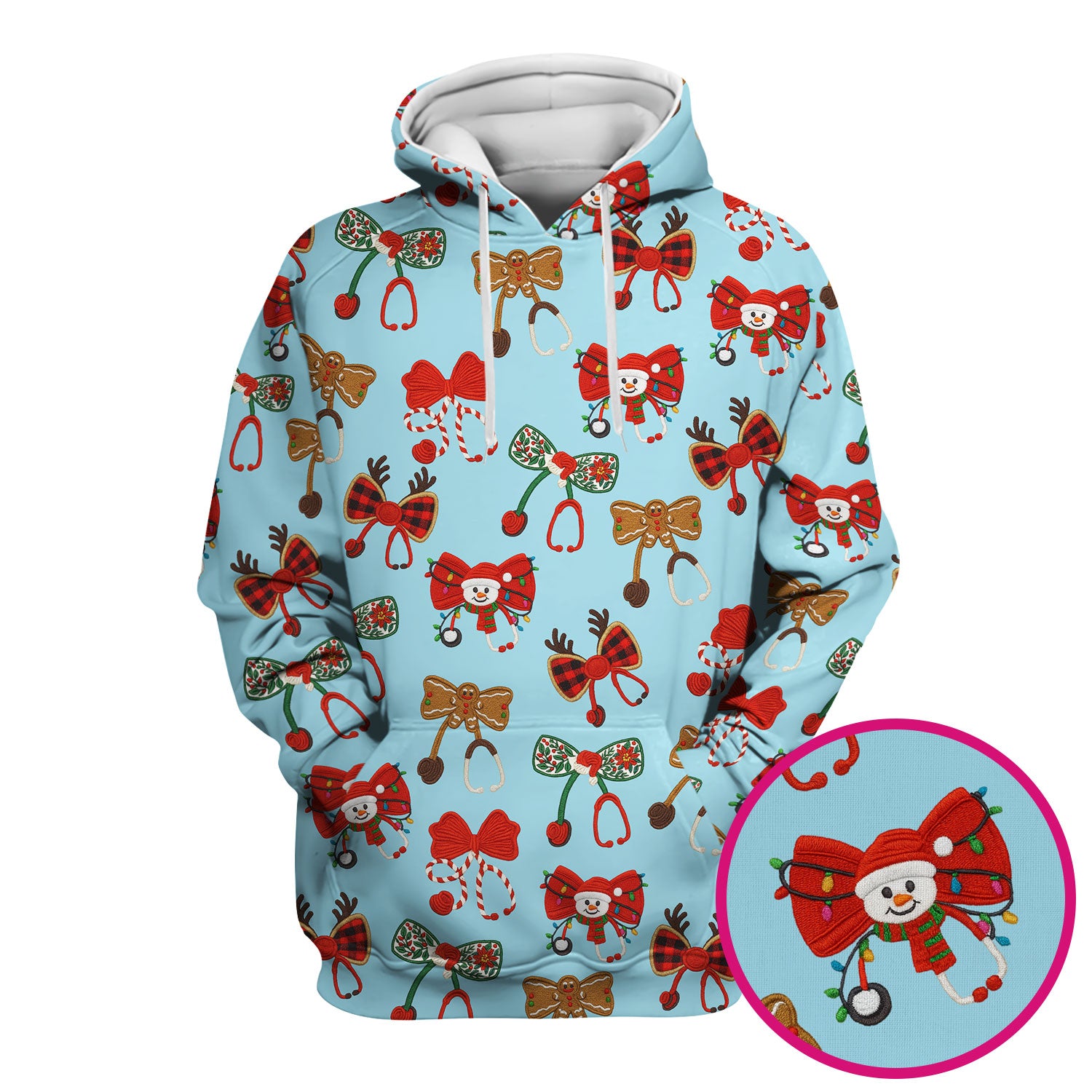 Christmas Stethoscope Bow Nurse Scrub Top, Xmas Pattern Scrub Shirt, Holiday Nursing Uniform