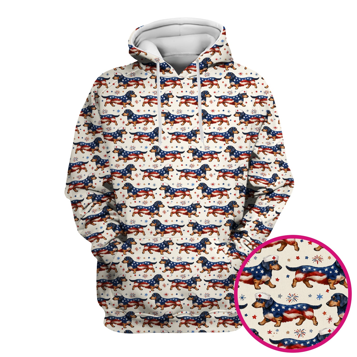 Patriotic Dachshund Dog American Flag Pattern Nurse Scrub Top, Breathable Fabrics Nursing Uniform